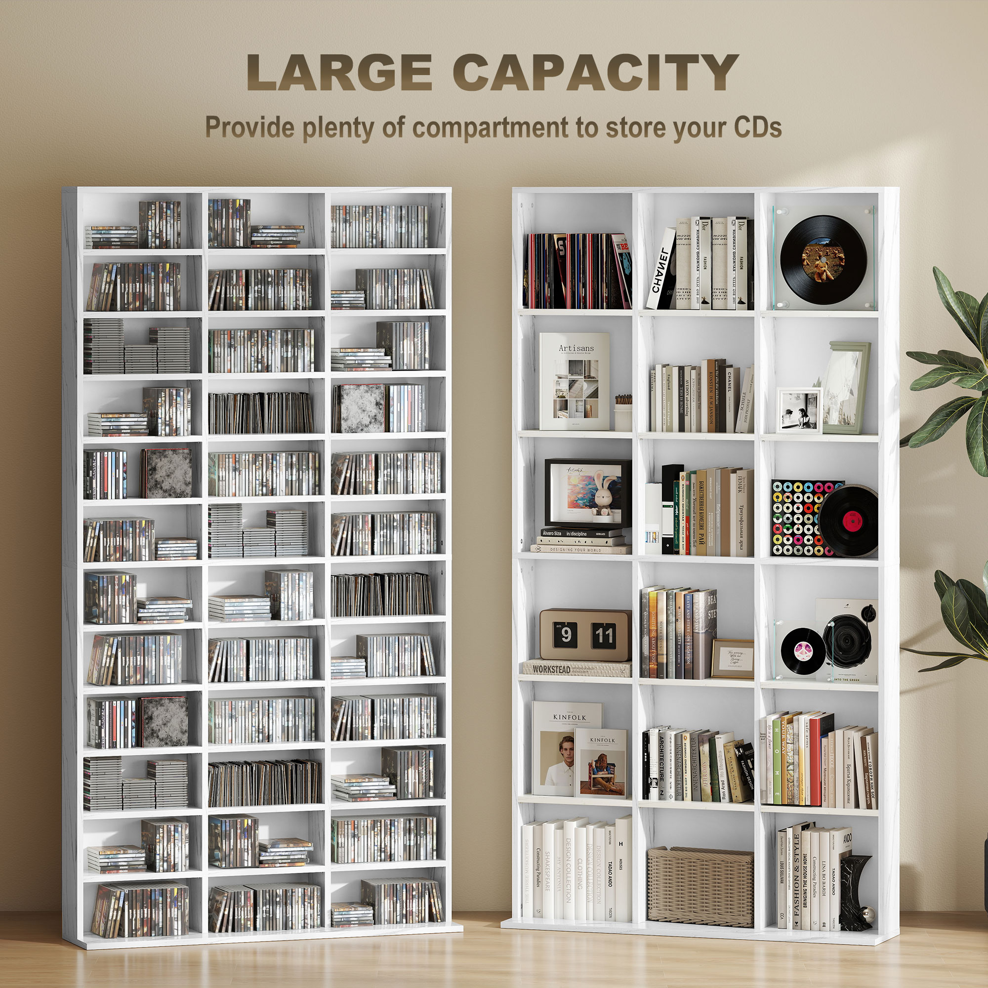 HOMCOM CD Storage Unit with Adjustable Shelves, 102 x 195 cm, Marble Effect 4