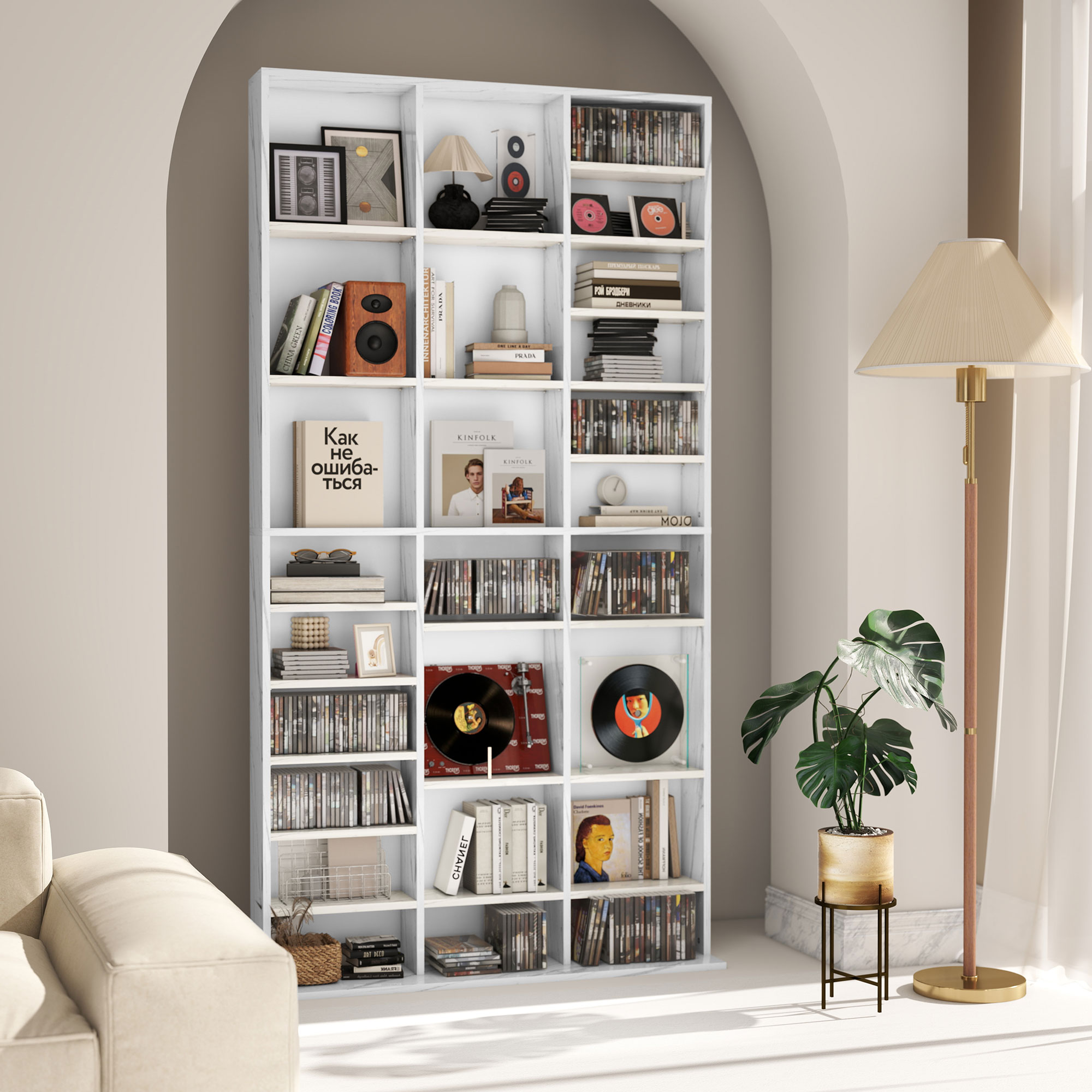 HOMCOM CD Storage Unit with Adjustable Shelves, 102 x 195 cm, Marble Effect 9