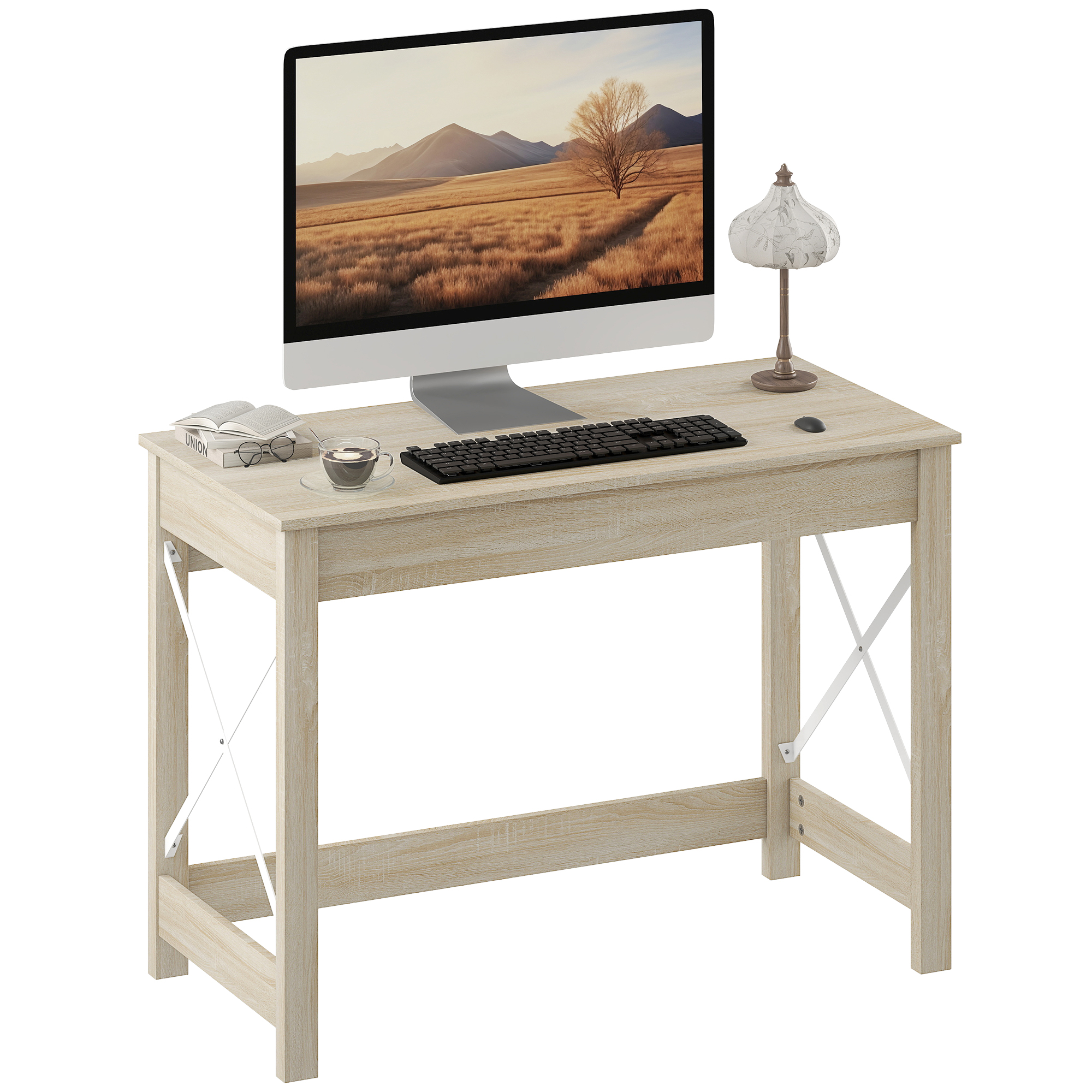 HOMCOM Scrivania Moderna Scrivania Scrivania per Computer Facile da Montare per Ufficio Studio 105x50x76 cm Naturale   Aosom Italy