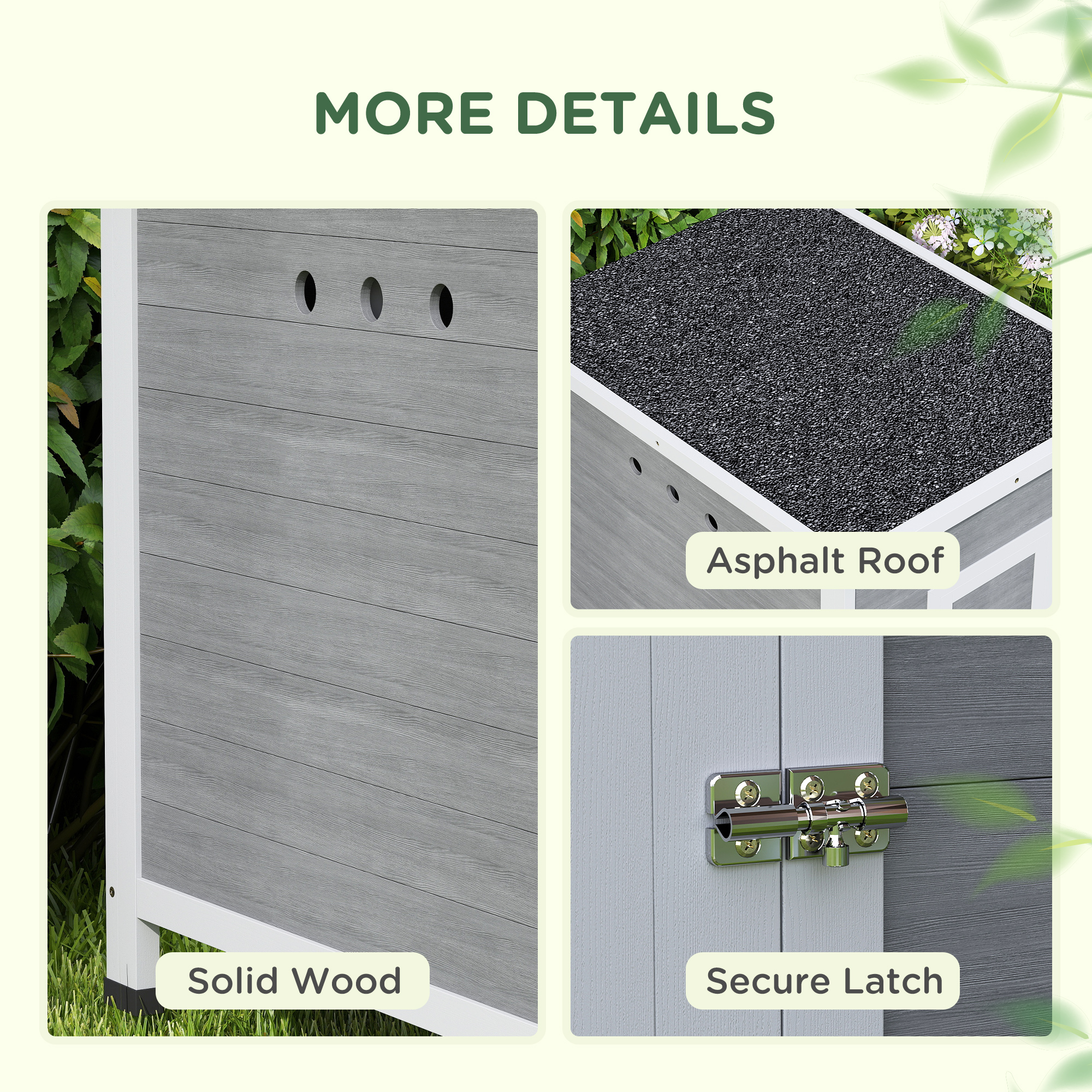PawHut Wooden Duck House with Ramp, Double Doors, Openable Asphalt Roof, Ventilation Holes, Removable Base, Light Grey 8