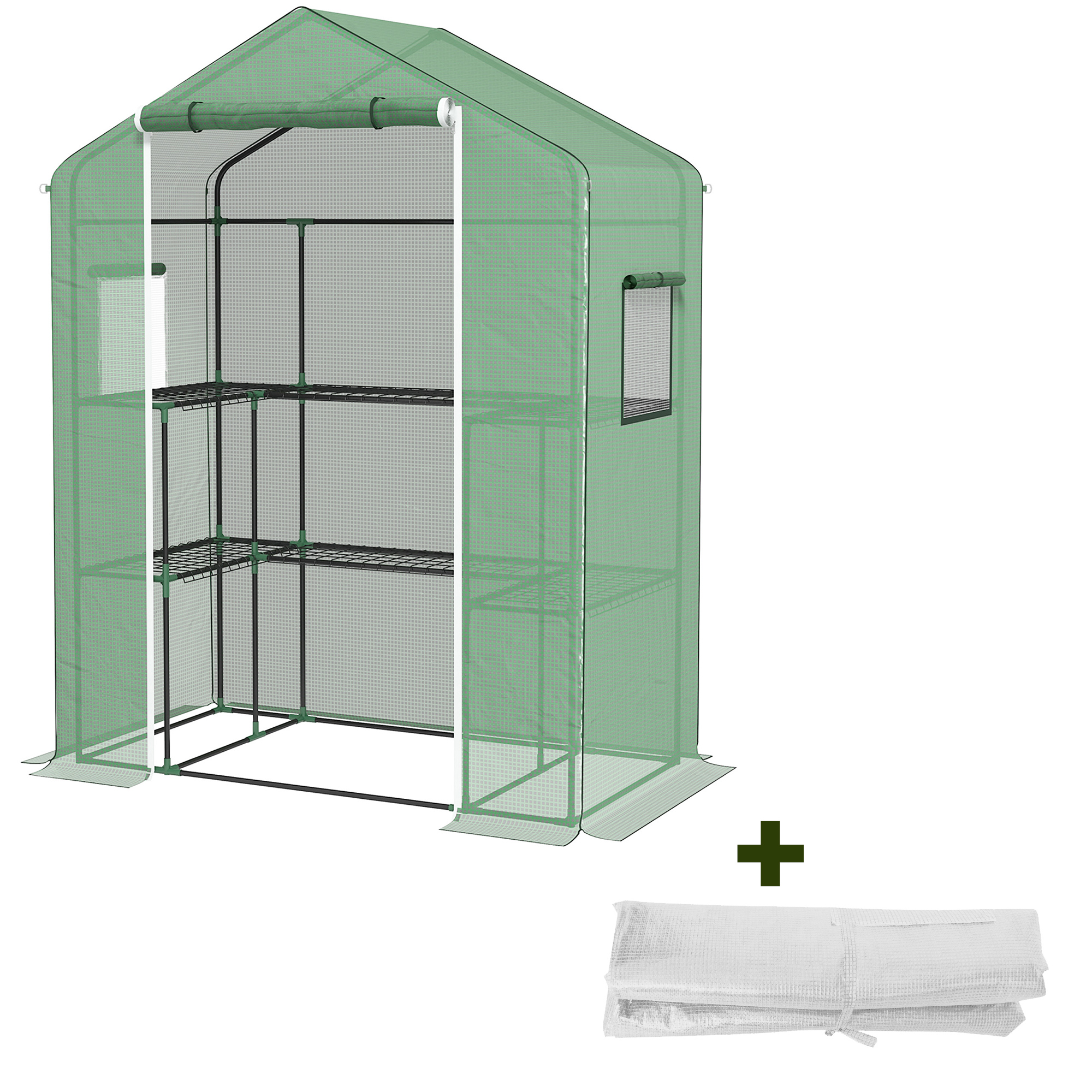 Outsunny Serre de jardin et bâche de remplacement avec porte, fenêtres et étagères bâche 135 g/m² pour légumes, plantes, fleurs