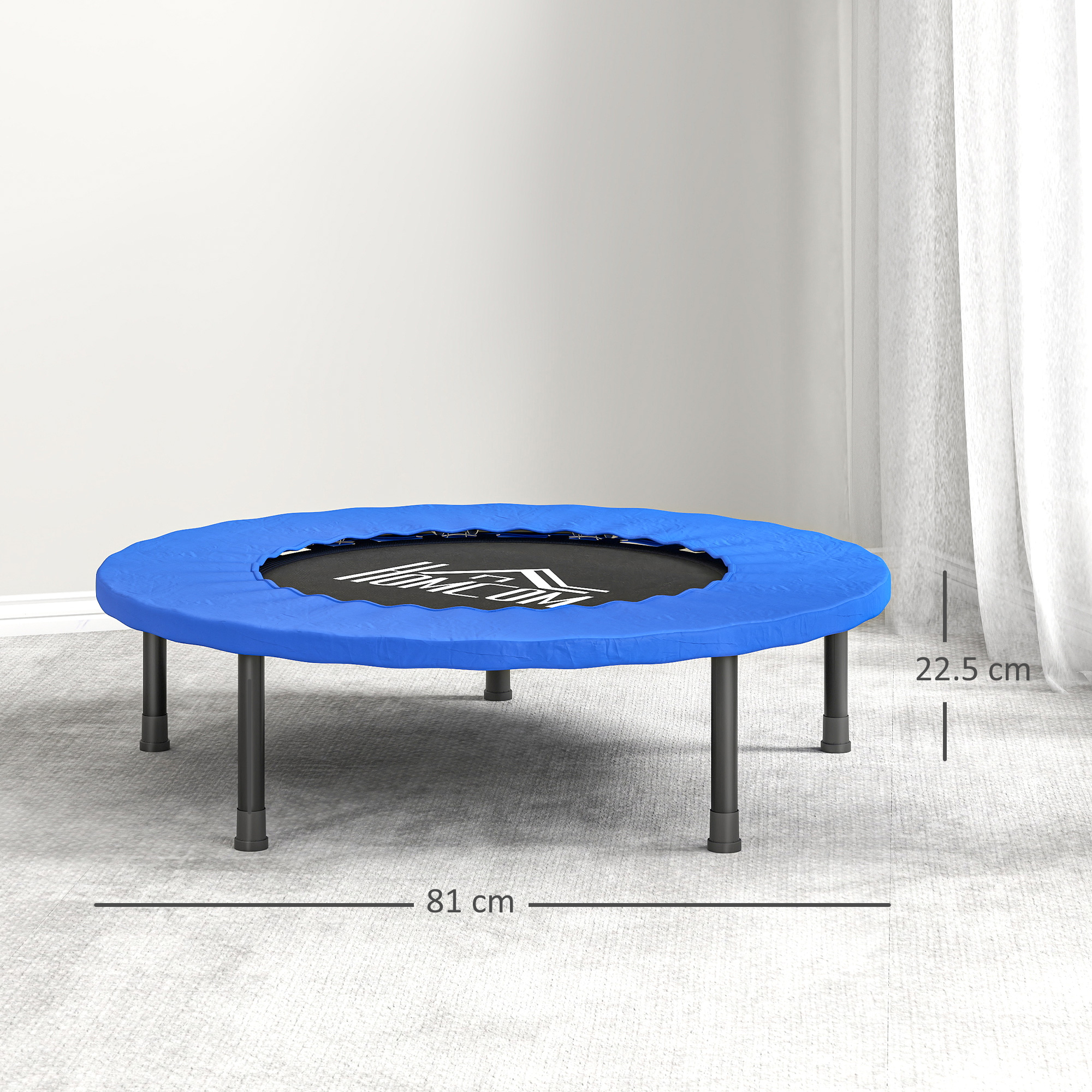 HOMCOM 32" Mini Fitness Trampoline Home Gym Yoga Exercise Rebounder Indoor Outdoor Jumper with Safety Pad, Support Up to 100 KG, Blue and Black 3