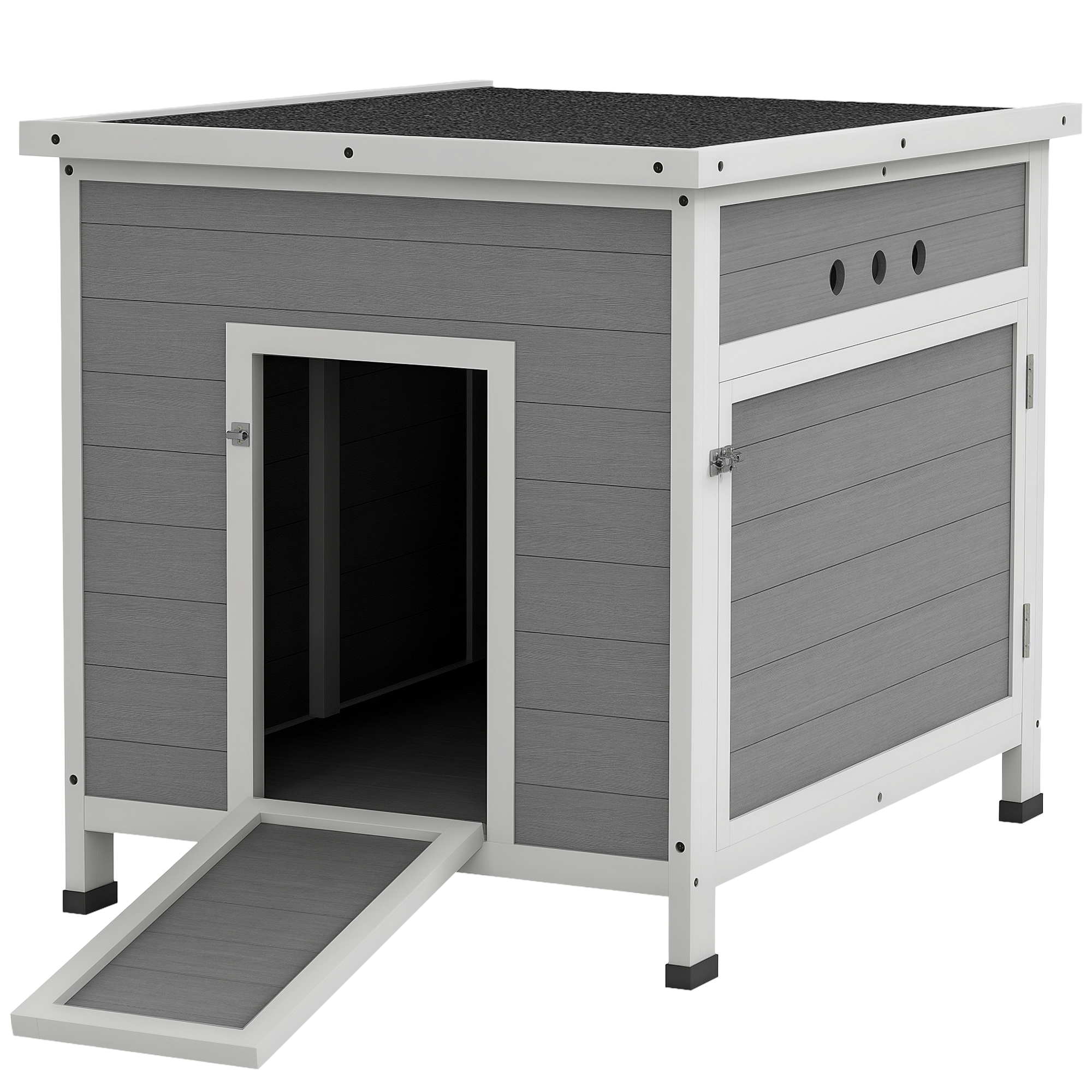 PawHut Wooden Duck House with Ramp, Double Doors, Openable Asphalt Roof ...