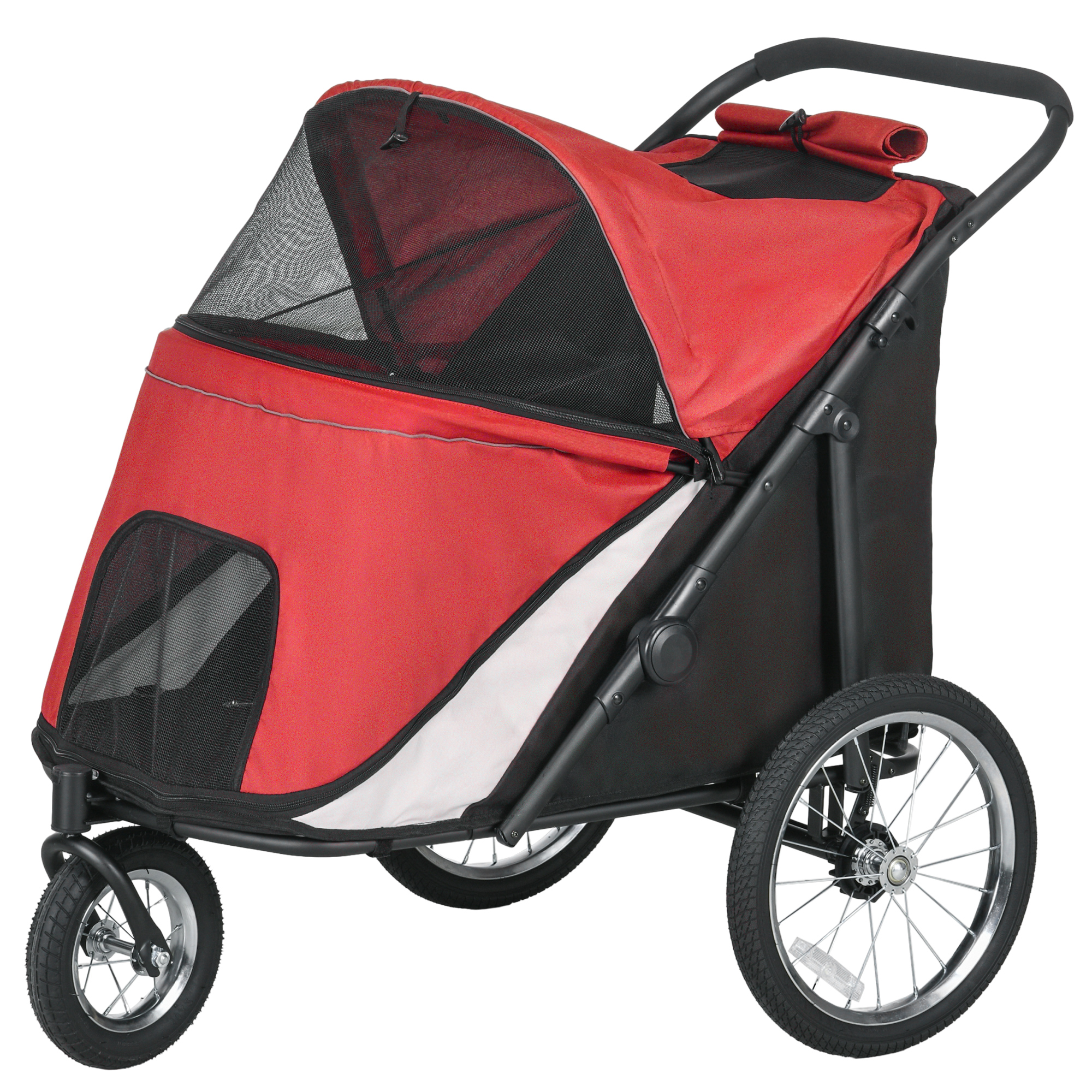 PawHut Poussette pour chiens, pliable, auvent relevable, coussin de couchage, cadre en acier, Rouge/Noir