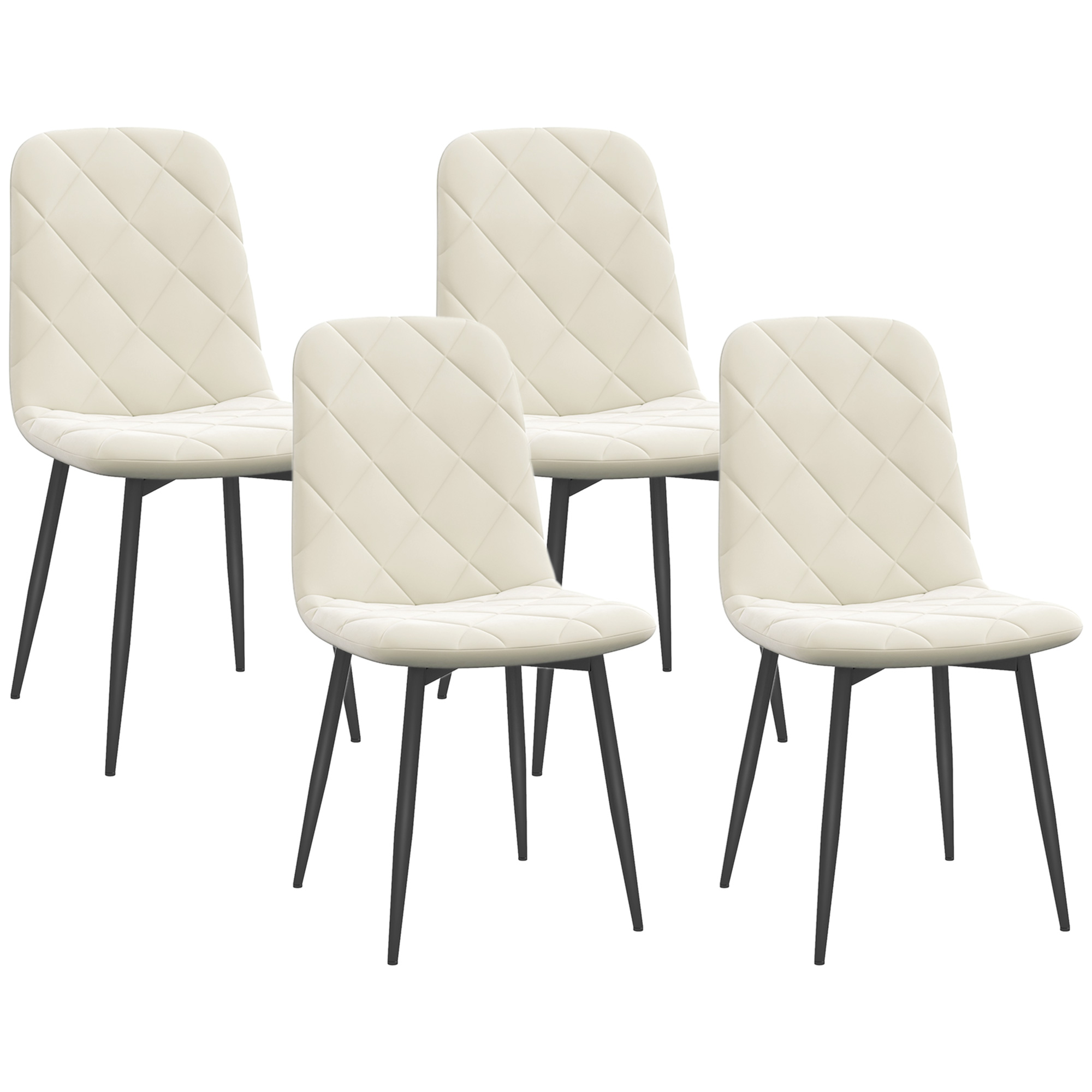 Image of HOMCOM Set di 4 sedie da pranzo imbottite con schienale alto, gambe in acciaio e tessuto effetto velluto, crema Aosom Italy006