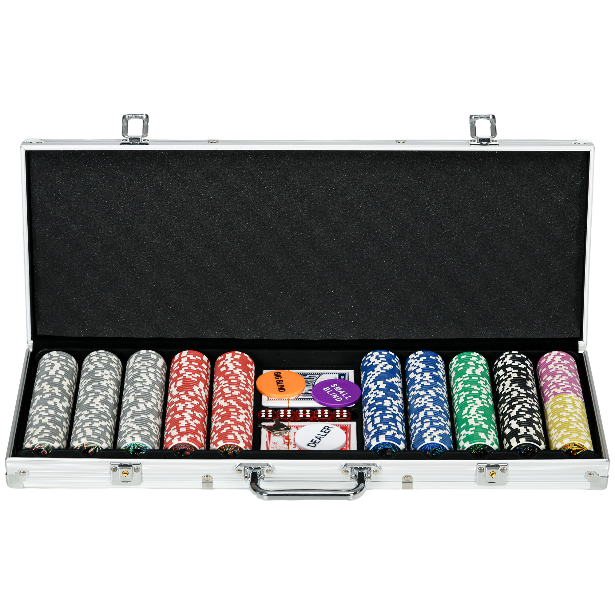 Profi Pokerkoffer Pokerset inkl. 300-500 schwerer 12g Metallkern Poker-Chips; Pokerdeck, Kartendeck, Pokerkarten, Würfel, Dealer-Button; abschließbar Alu-Koffer; Casino für Zuhause (Gold, 300 Chips