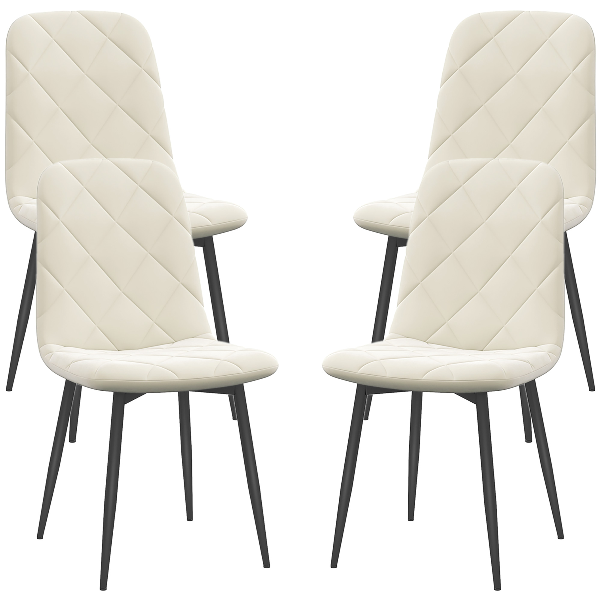 HOMCOM Lot de 4 chaises de salle à manger rembourrées avec dossier haut, pieds en acier et tissu effet velours, crème