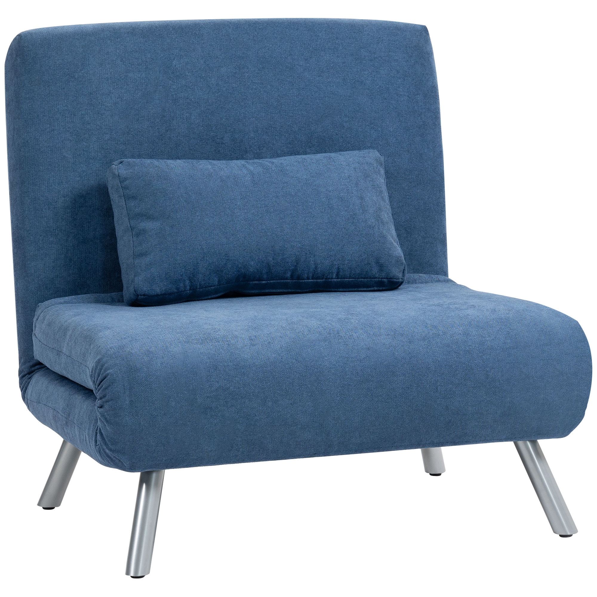 HOMCOM beklede stoel met bedfunctie 2-in-1 slaapstoel gastenbed blauw 5-posities rugleuning 190cm bedlengte | Aosom.nl