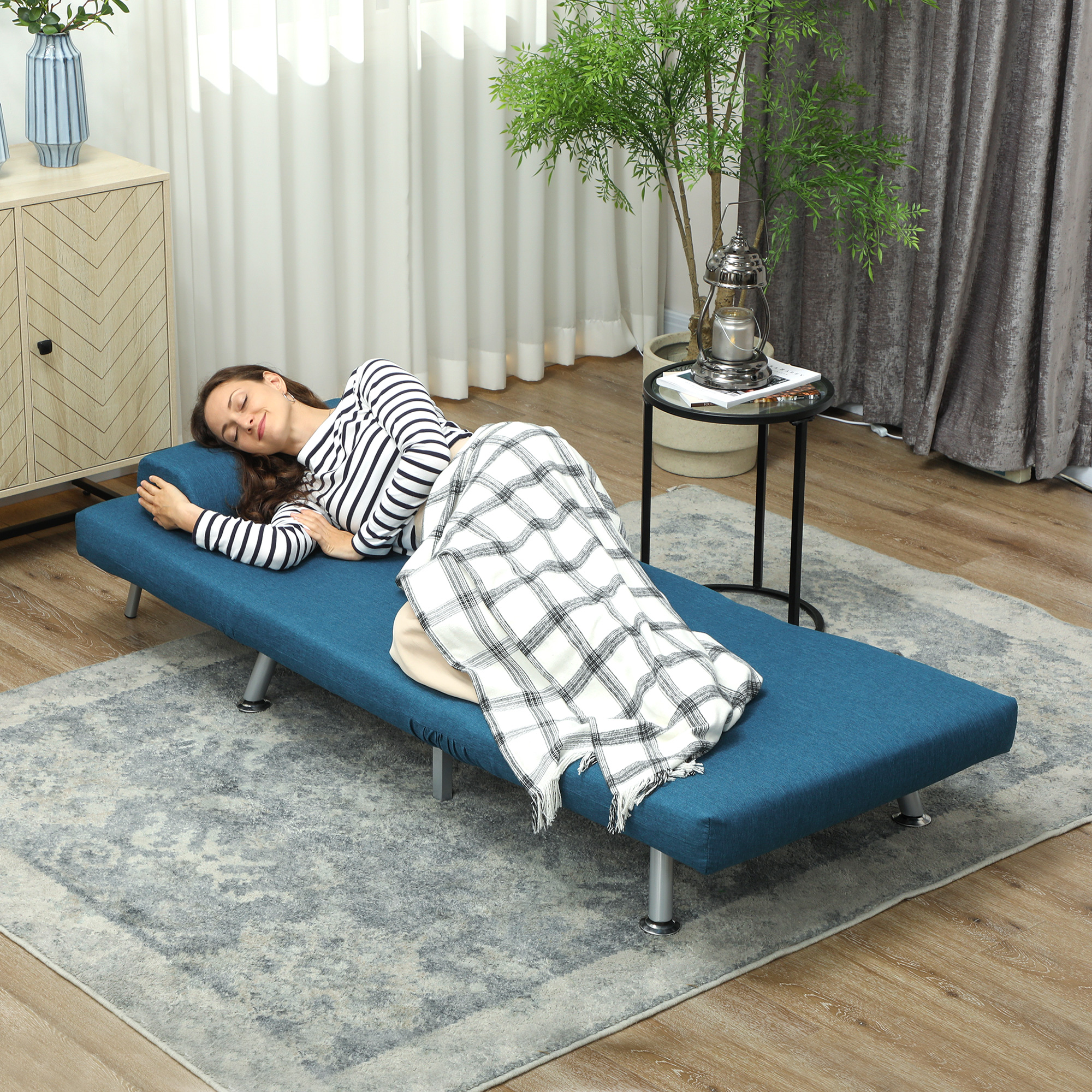 Poltrona Letto Pieghevole Moderna Con Schienale Regolabile 5 Posizioni - Sdraio Per Piccoli Spazi, Grigio, Portata 300 Kg - 2