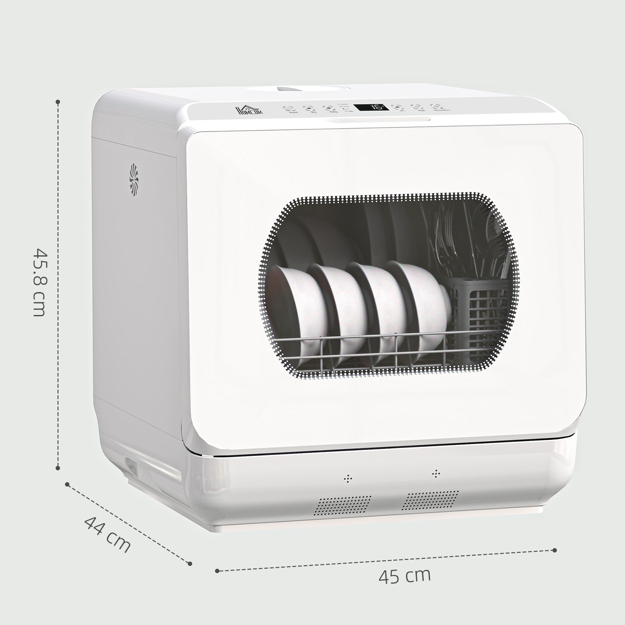 HOMCOM Table Top Dishwasher with Built-in 6L Water Tank, Mini Countertop Dishwasher with 6 Programs, 4 Place Settings, White 3