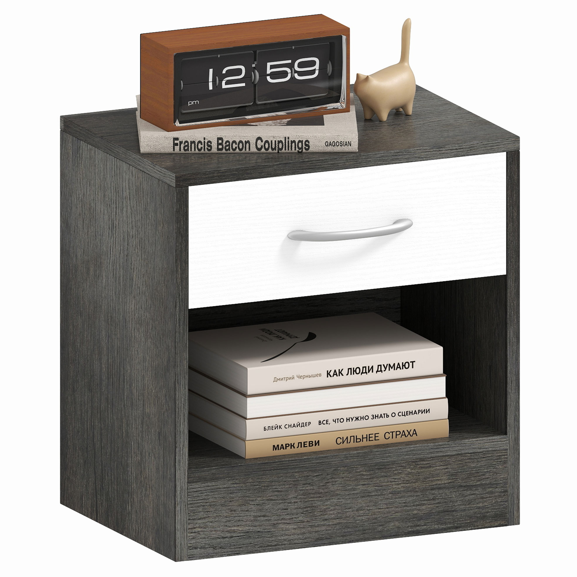 HOMCOM Comodino Moderno con Ripiano Aperto e Cassetto, in Legno, 39x28x41 cm, Bianco e Grigio Scuro   Aosom Italy