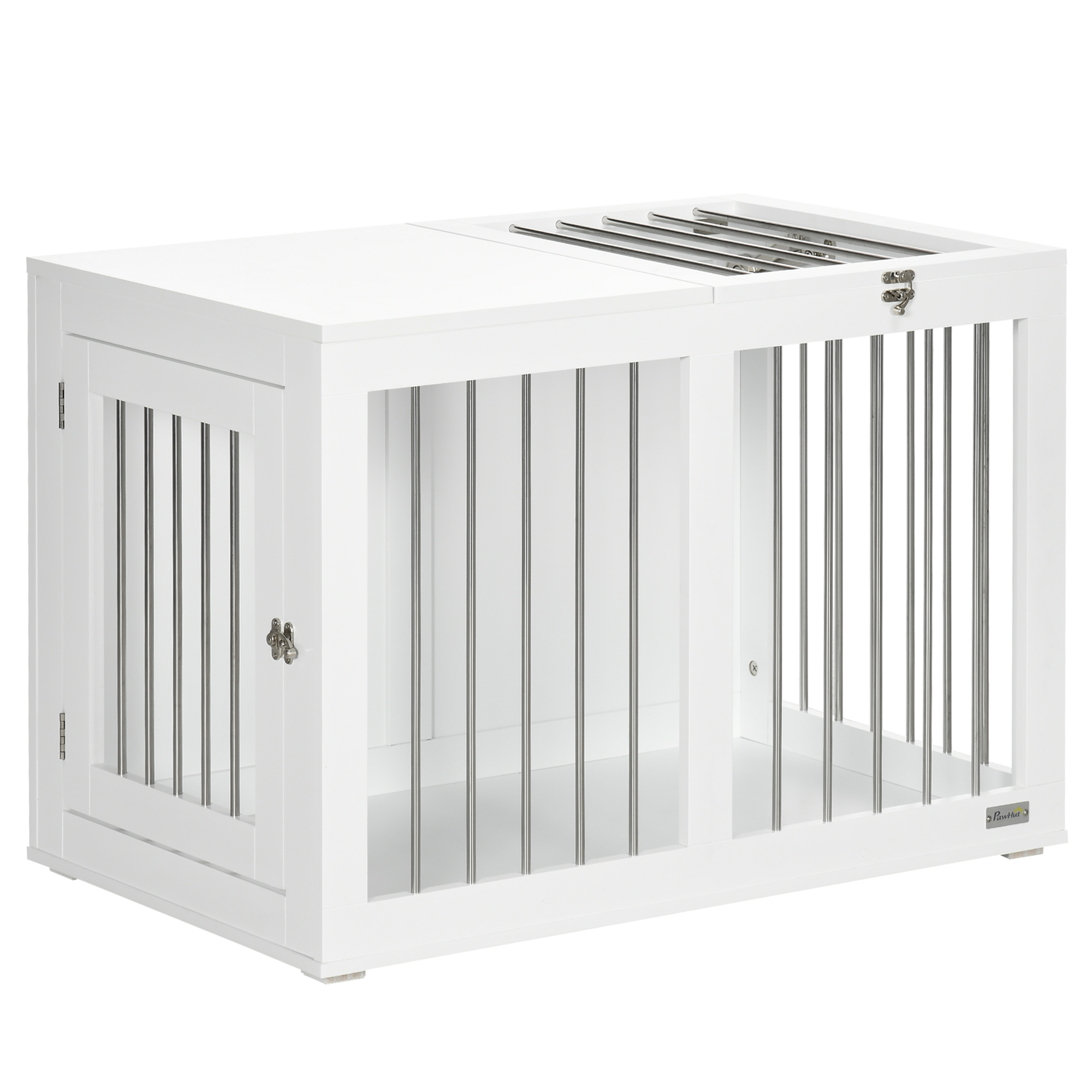 PawHut Jaula para Perros Medianos con 2 Puertas con Pestillo Estructura de Acero Inoxidable 80x50x56,5 cm Blanco