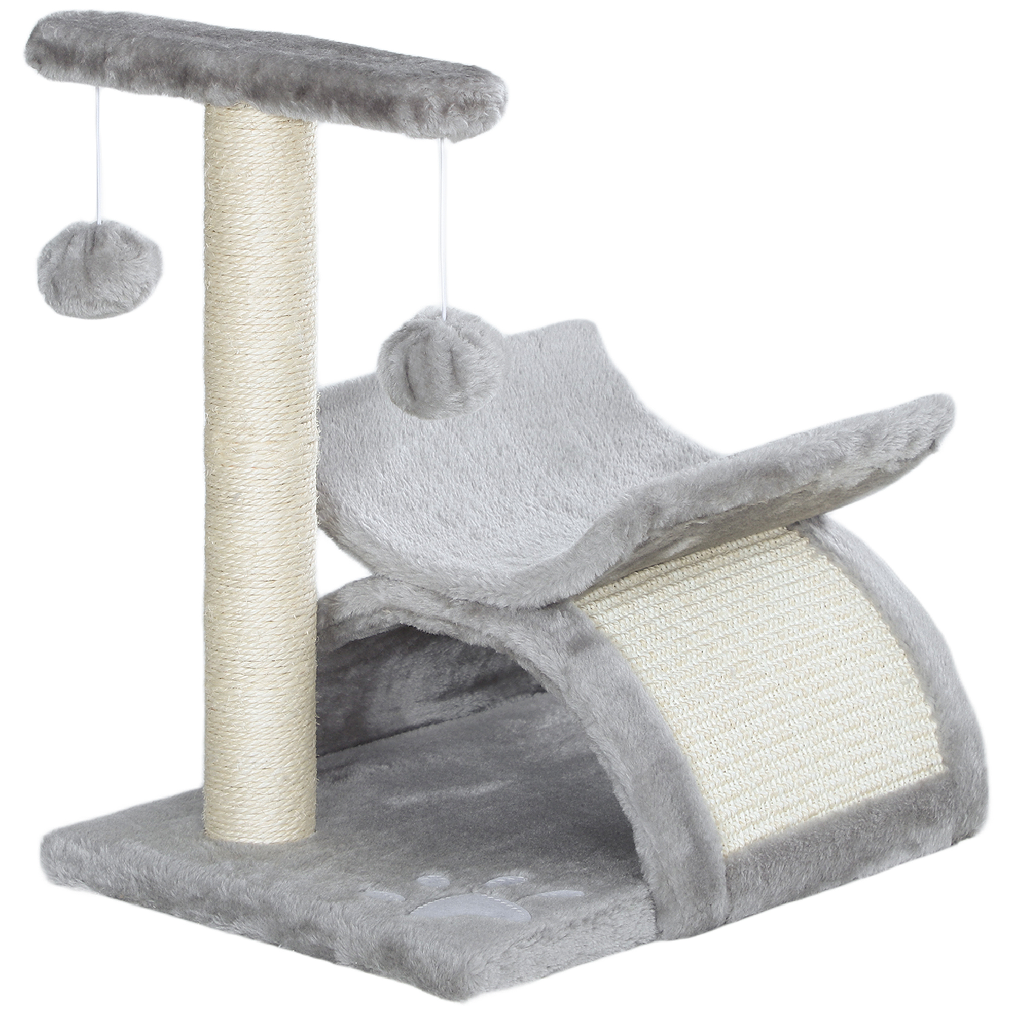 PawHut Katzenbaum klein, 43H cm, bis 10 kg, mit Liegefläche, Tunnel, Spielball, Sisal, Hellgrau Aosom