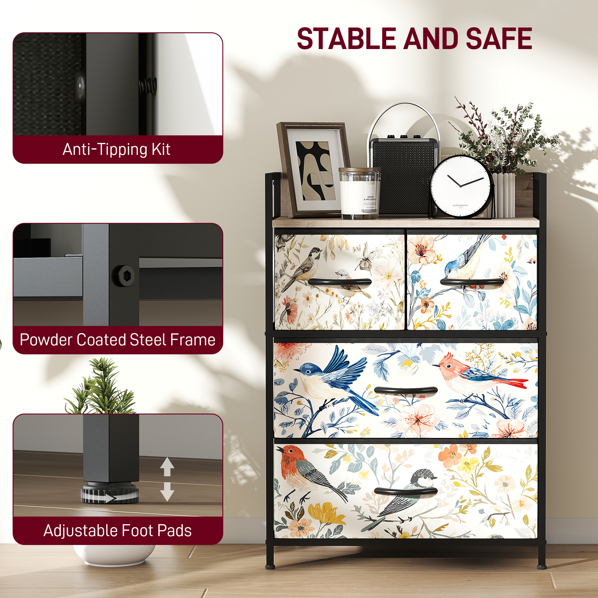 HOMCOM 4-Drawer Chest of Drawers White 7