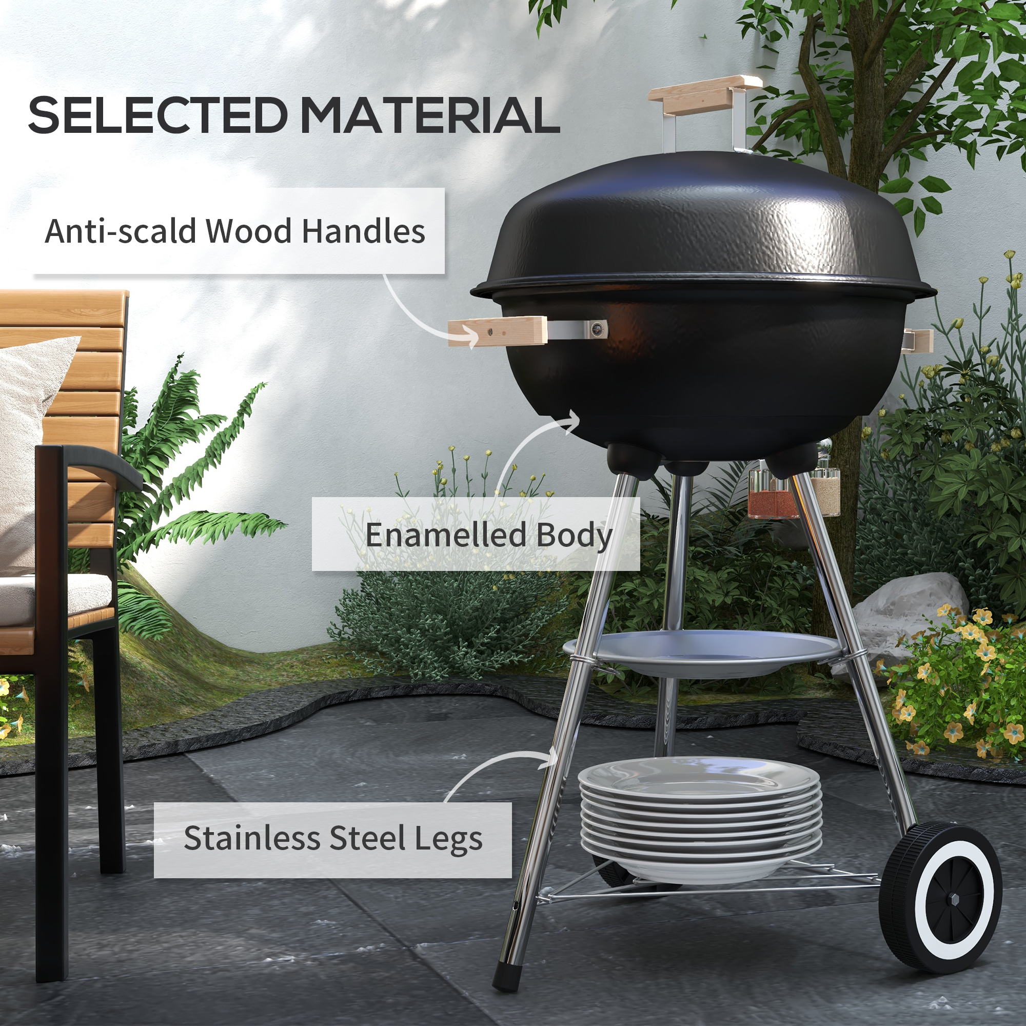 Outsunny Portable Round Kettle Charcoal Grill BBQ Smoker with Lid Outdoor Heat Control Party Patio Barbecue Garden 6