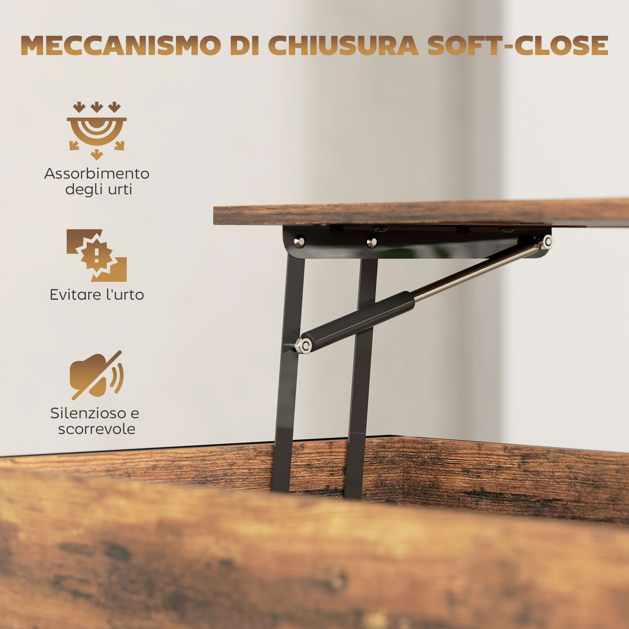 Tavolino Da Caffè Sollevabile HOMCOM - Con Vano Nascosto, Stile Industriale In Legno E Metallo