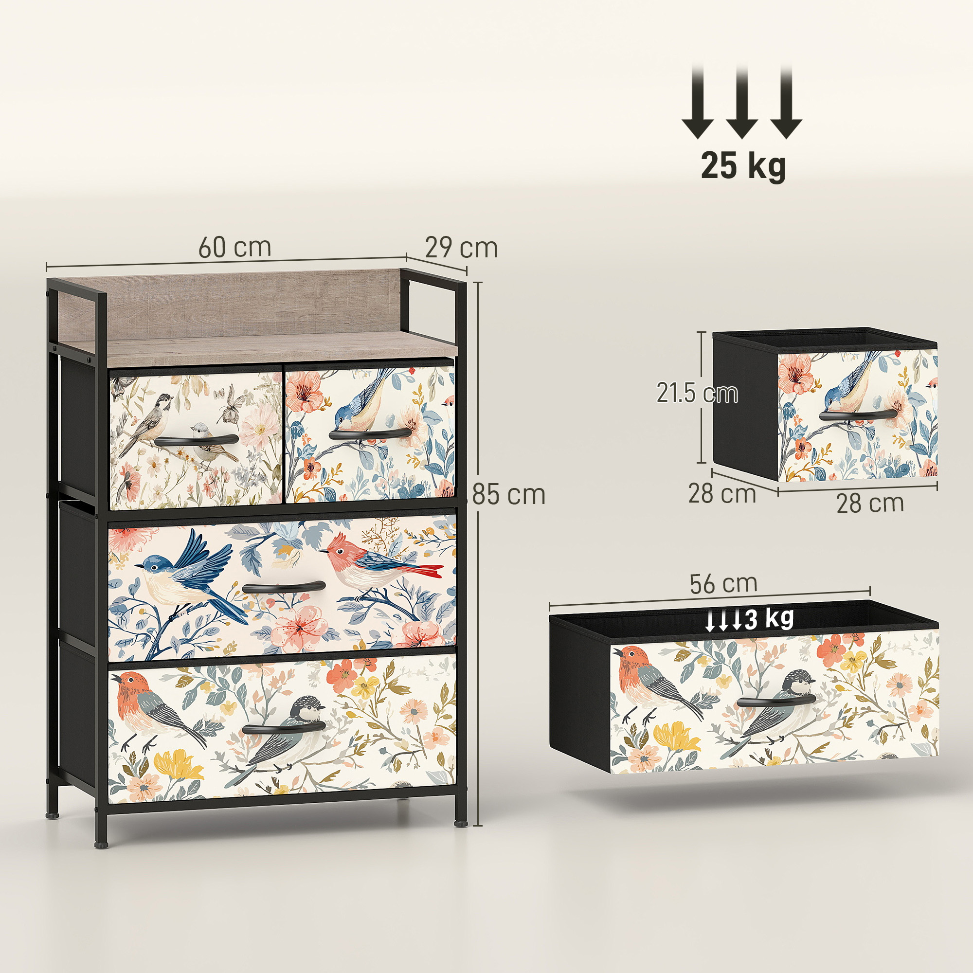 HOMCOM 4-Drawer Chest of Drawers White 3
