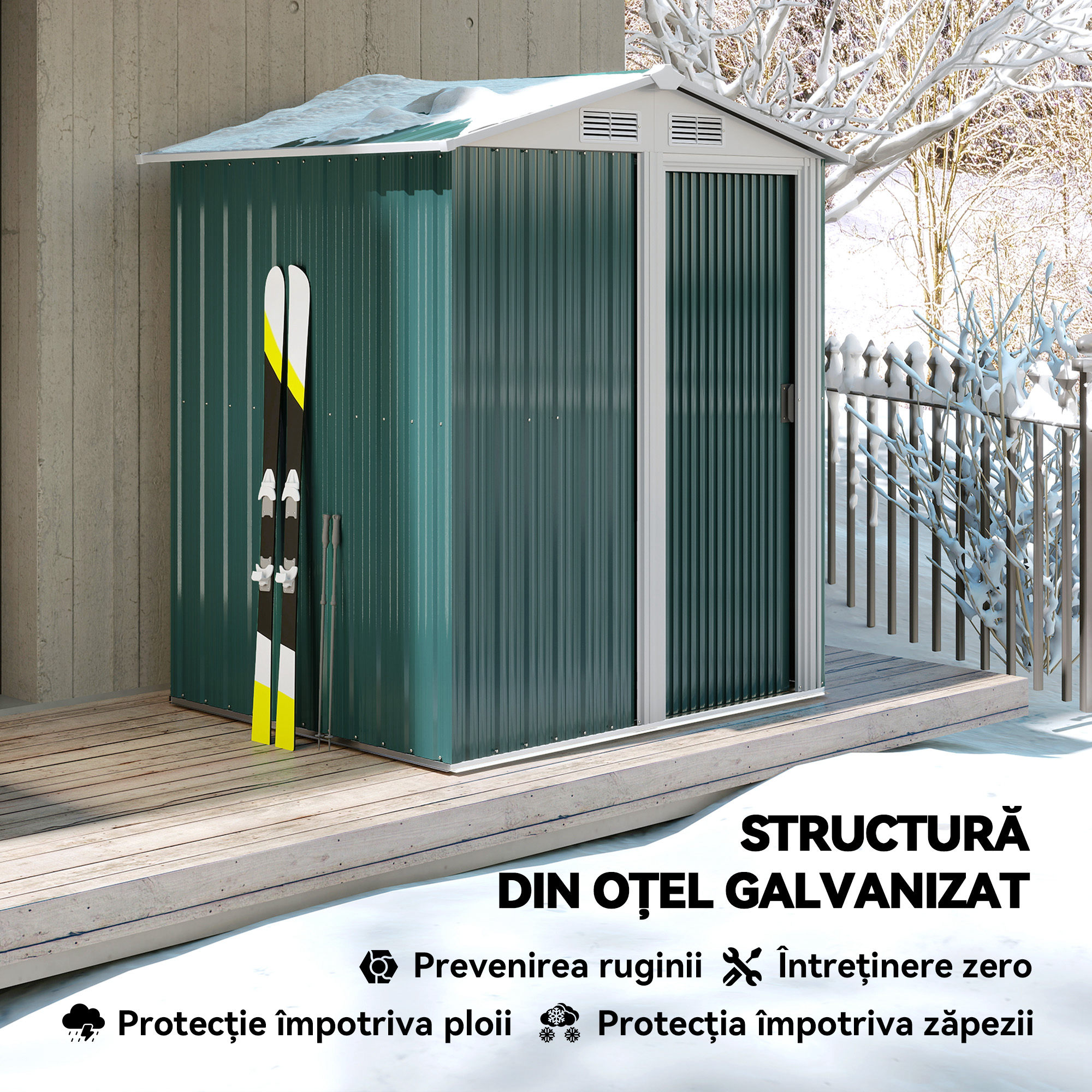  Casuta de Gradina cu Acoperis inclinat, 152x132x188 cm, Verde [3]