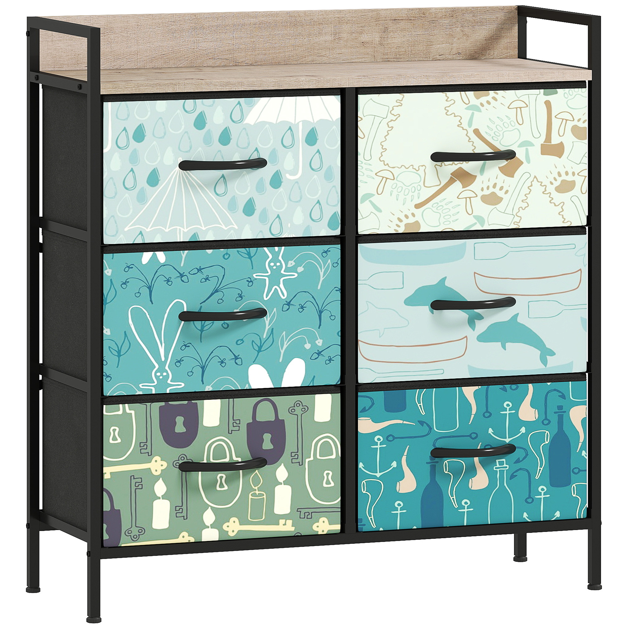 HOMCOM 6-Drawer Chest of Drawers - Blue