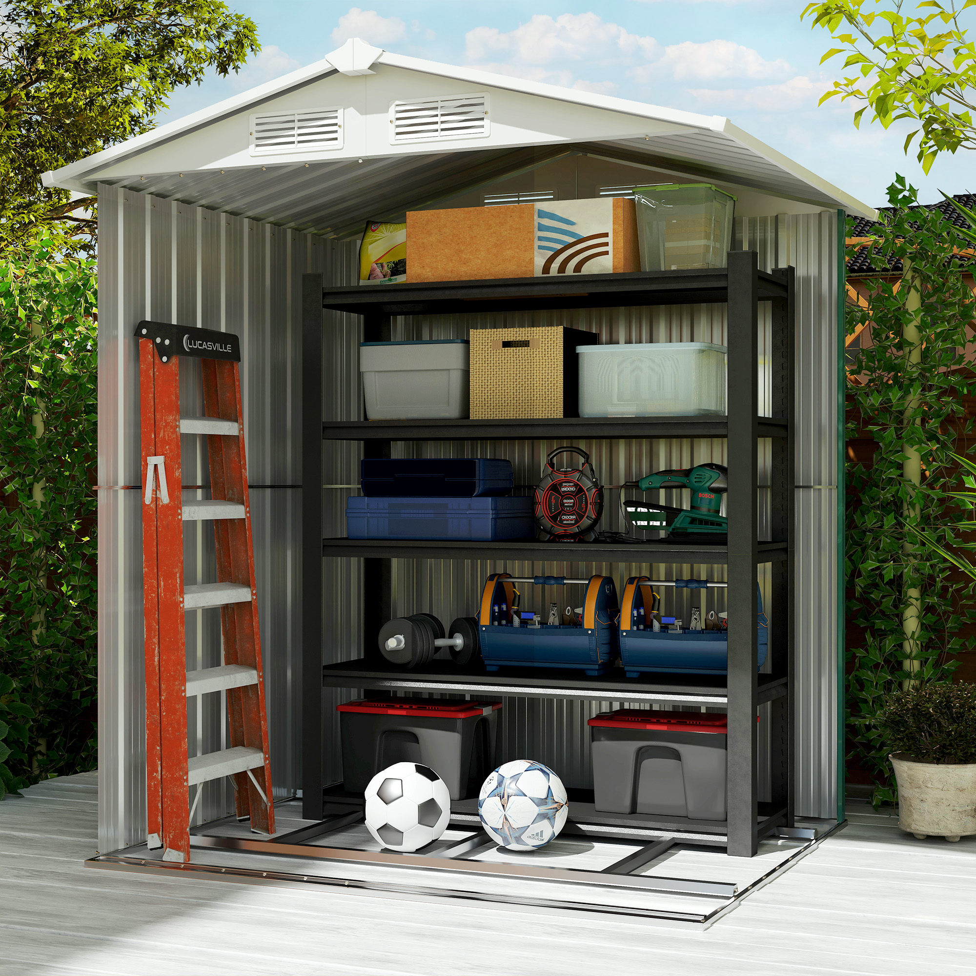 Outsunny Garden Metal Tool Storage Shed with Sliding Door, Sloped Roof and Floor Foundation, 152 x 132 x 188cm, Green 8