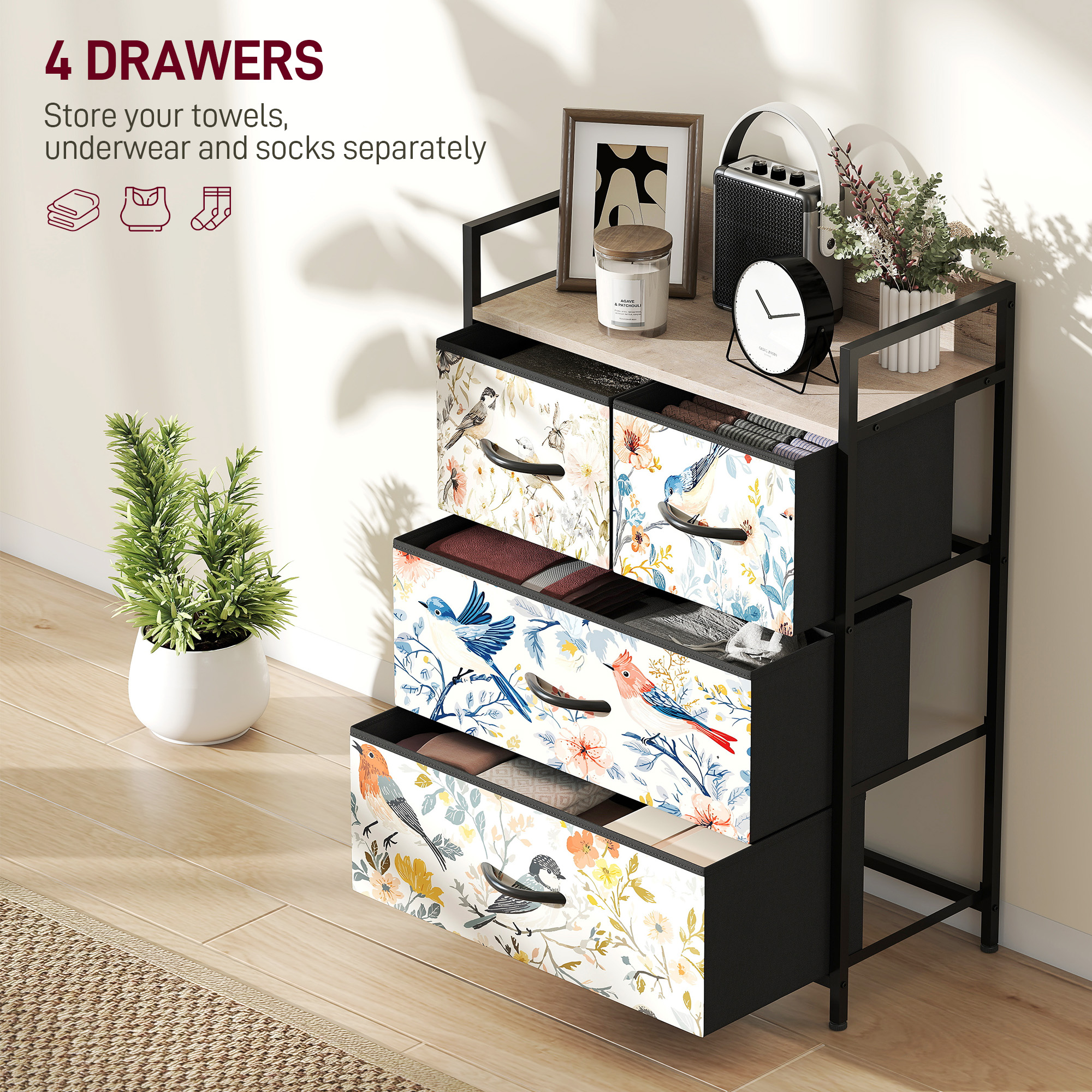 HOMCOM 4-Drawer Chest of Drawers White 4
