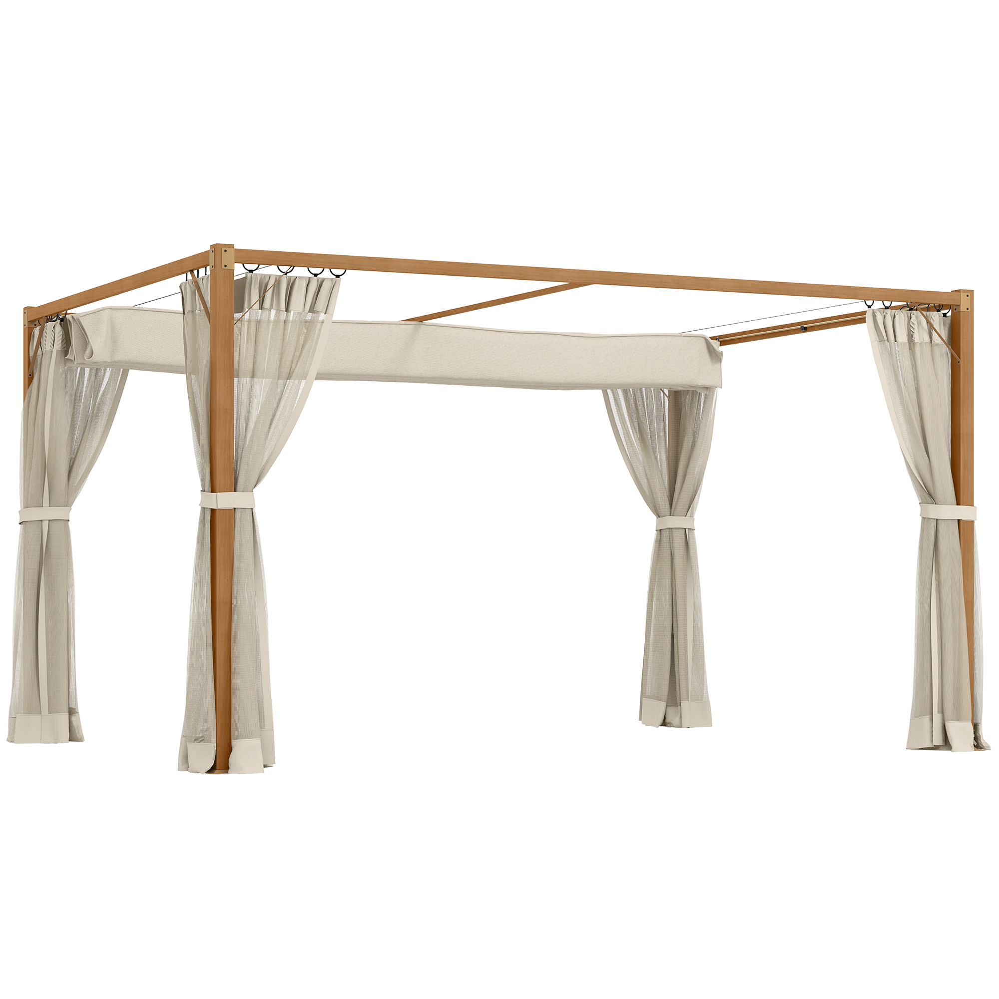 Outsunny Pérgola Jardín 4x3 m Techo Retráctil Mosquiteras Malla Marco Aluminio Terraza Natural   Aosom España