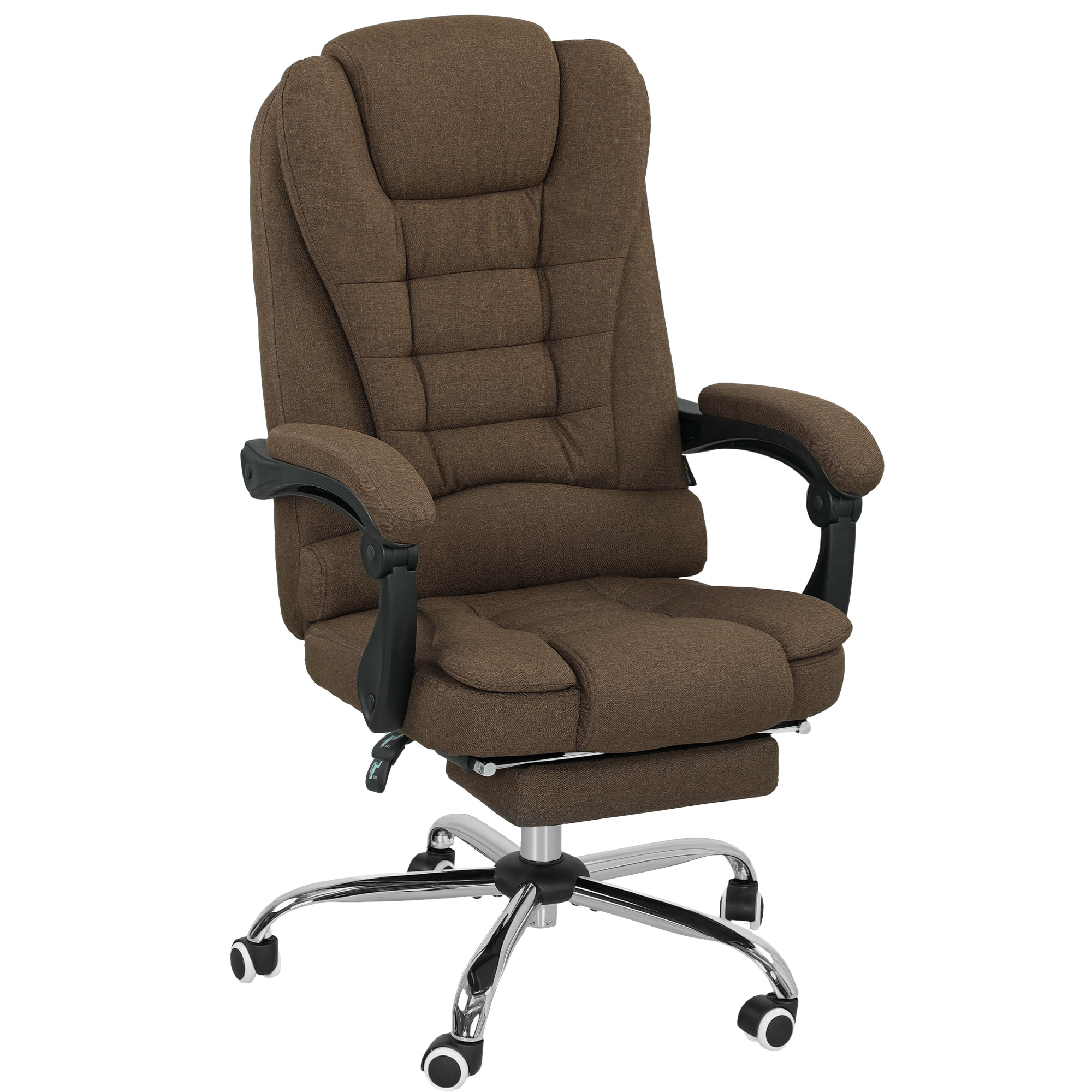 Vinsetto Bürostuhl, ergonomischer Bürostuhl mit höhenverstellbarer Rückenlehne, neigbarem Dossier und Fußstütze, Stoff in Leinenoptik, für Schlafzimmer, Homeoffice, bis 120 kg belastbar, braun Aosom