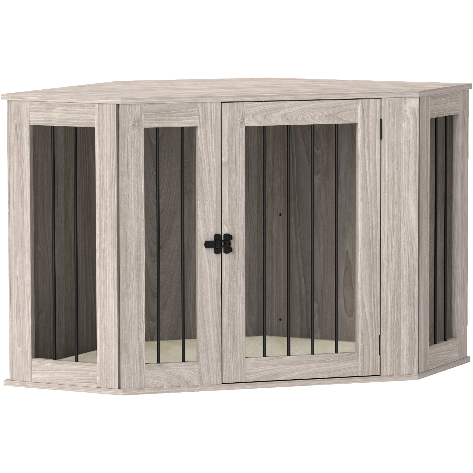 PawHut Dog Crate Furniture Side Table, with Cushion, 122 x 61 x 71cm - Grey