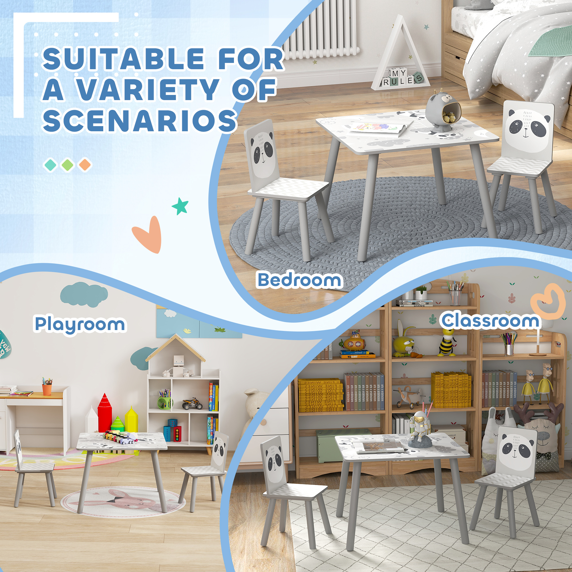 ZONEKIZ Kids Table and Chairs, Kids Storage Unit and Kids Easel Set, Cute Animal Design Kids Activity Furniture Set for Ages 3-8 Years, Grey 8