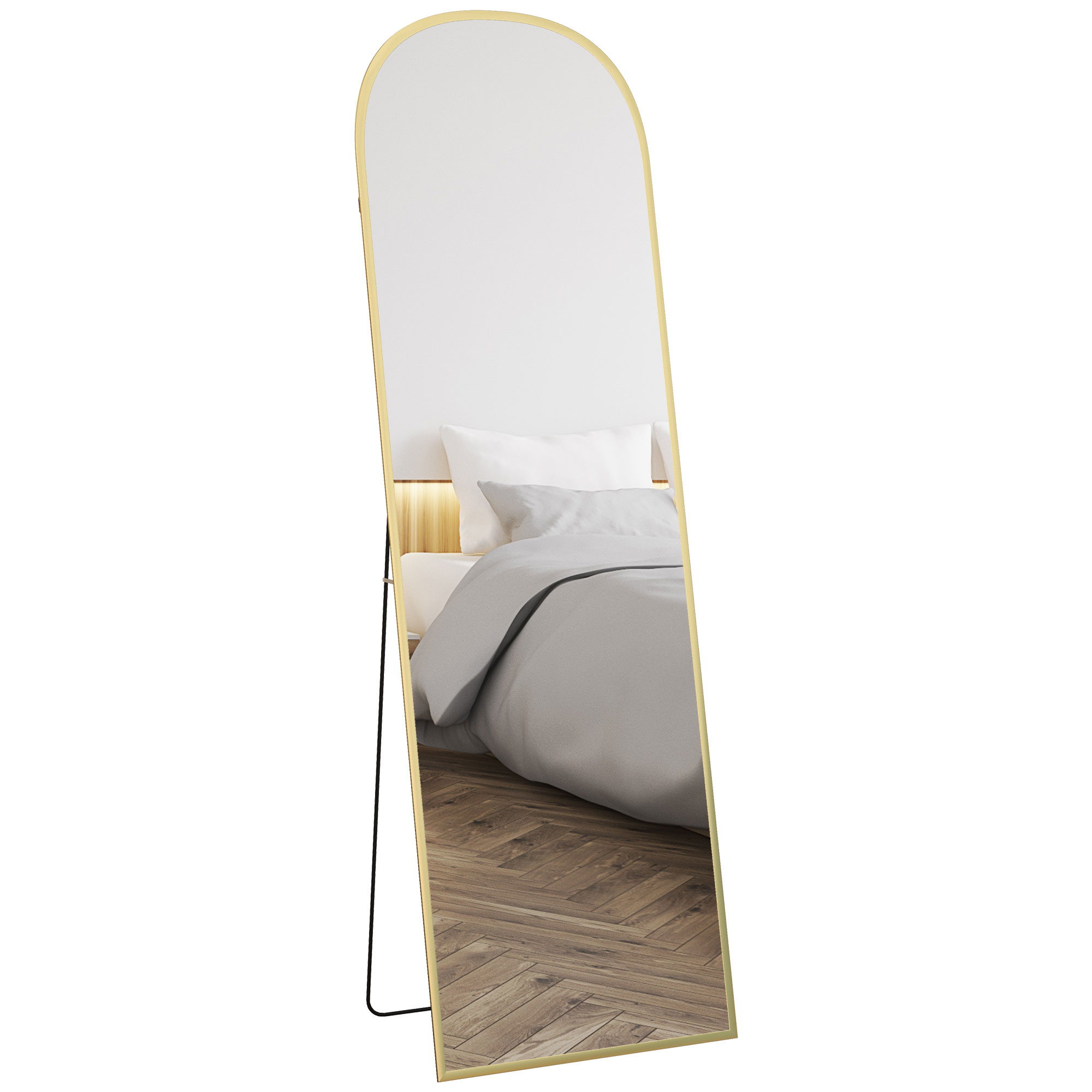 Image of HOMCOM Specchio da Terra e Parete Moderno in Lega di Alluminio con Supporto Pieghevole, 50x161.5cm, Oro Aosom Italy006