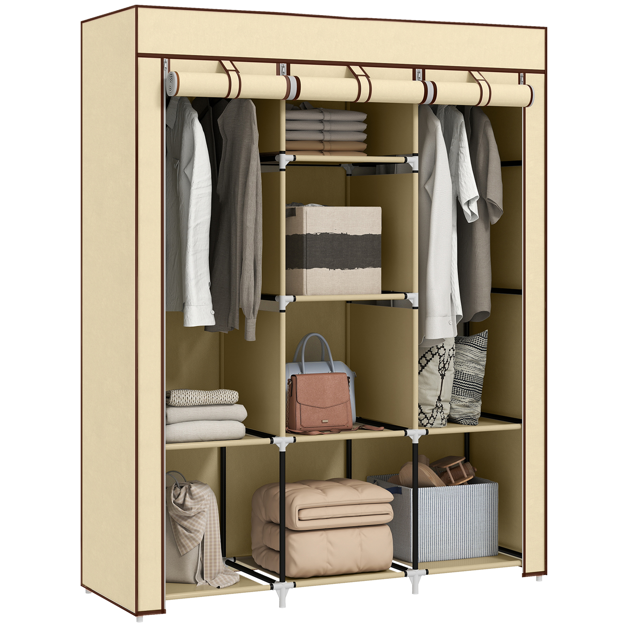 HOMCOM Fabric Wardrobe, Portable Wardrobe, Clothes Storage Unit with 8 ...