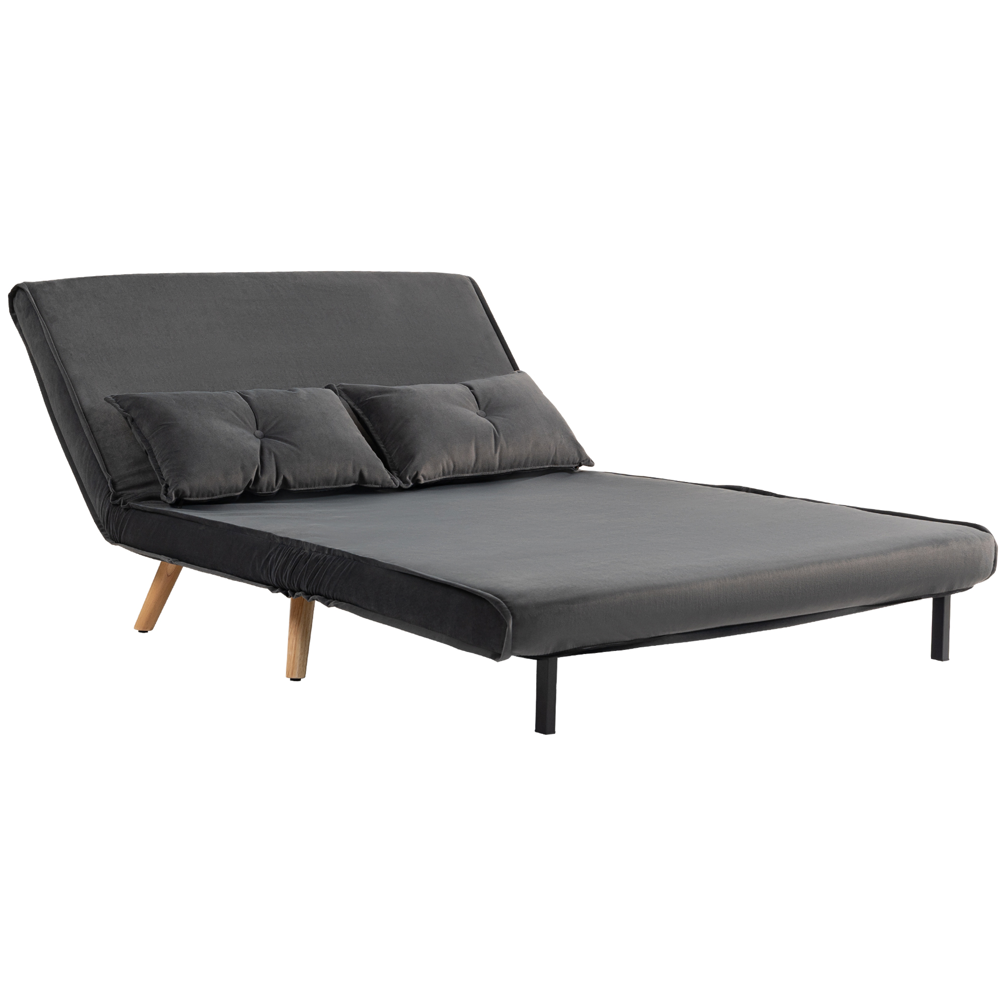 HOMCOM Canapé-lit 2 places, canapé-lit, convertible en lit, dossier réglable, revêtement en tissu, cadre en métal, Gris