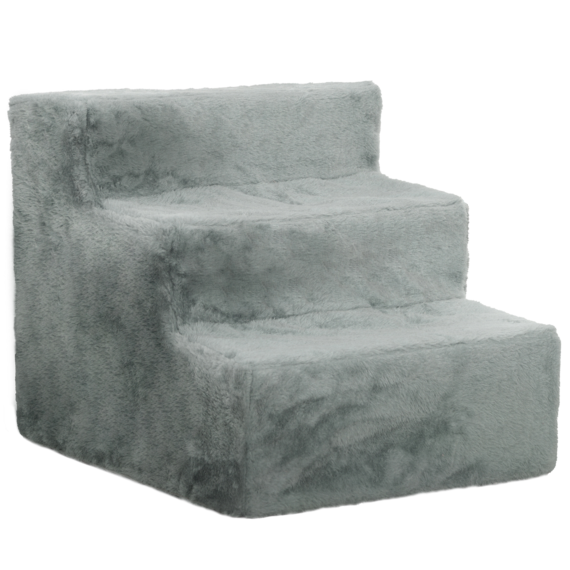 PawHut Escalera para Perros de 3 Peldaños con Funda Extraíble y Lavable para Mascotas Mayores para Cama Sofá 46x35x35 cm Gris