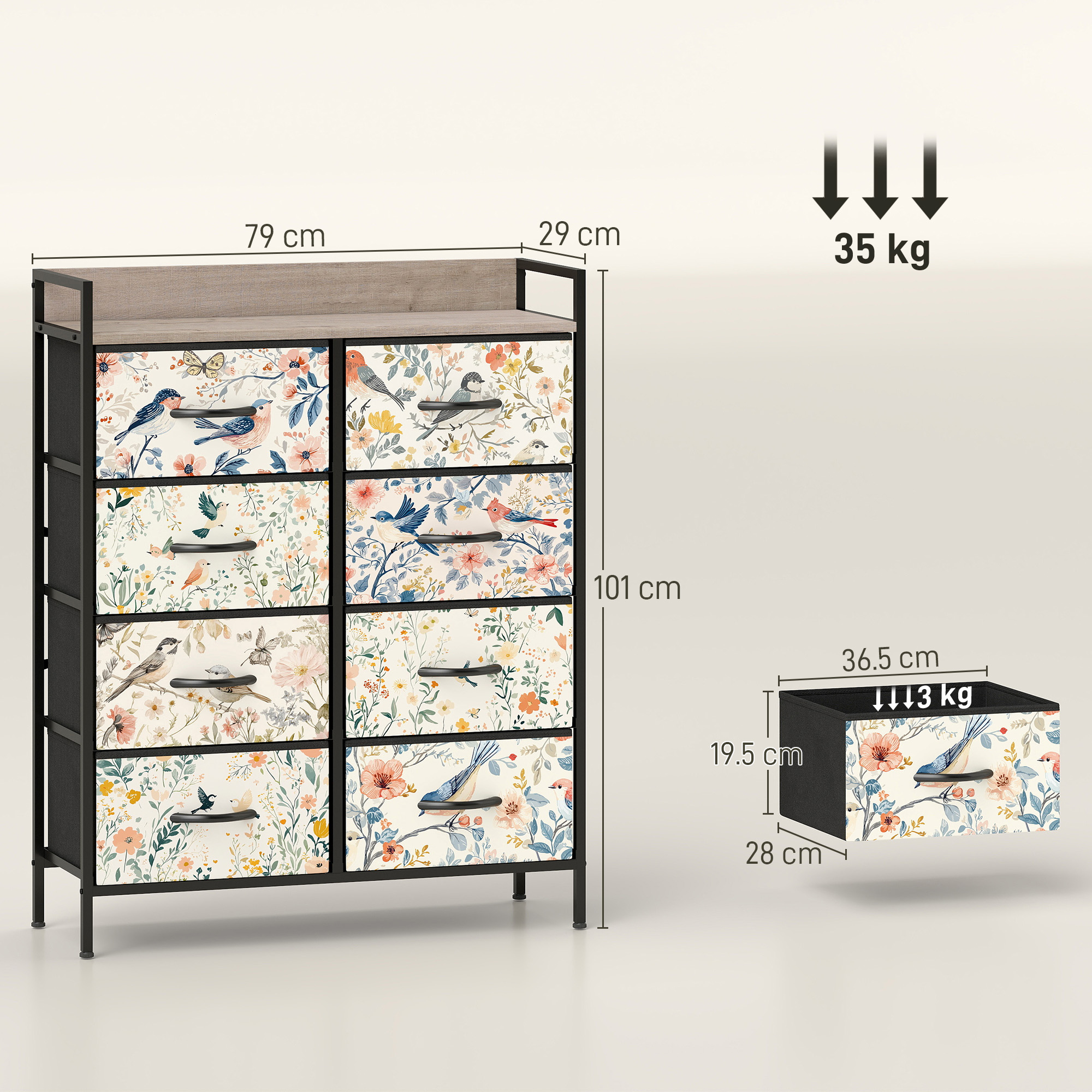 HOMCOM 8-Drawer Chest of Drawers White 3