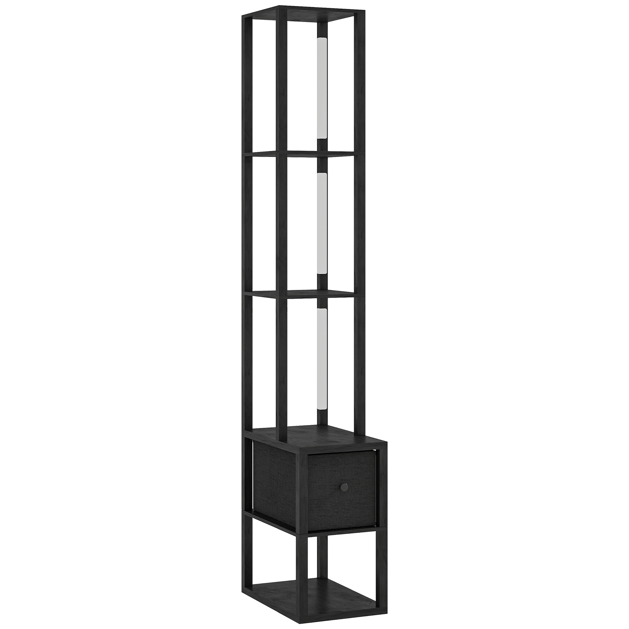HOMCOM Floor Lamp with Shelves, LED Column Modern Standing Lamp with Fabric Drawer, Adjustable Brightness, Foot Switch for Living Room, Bedroom, Office, Oak