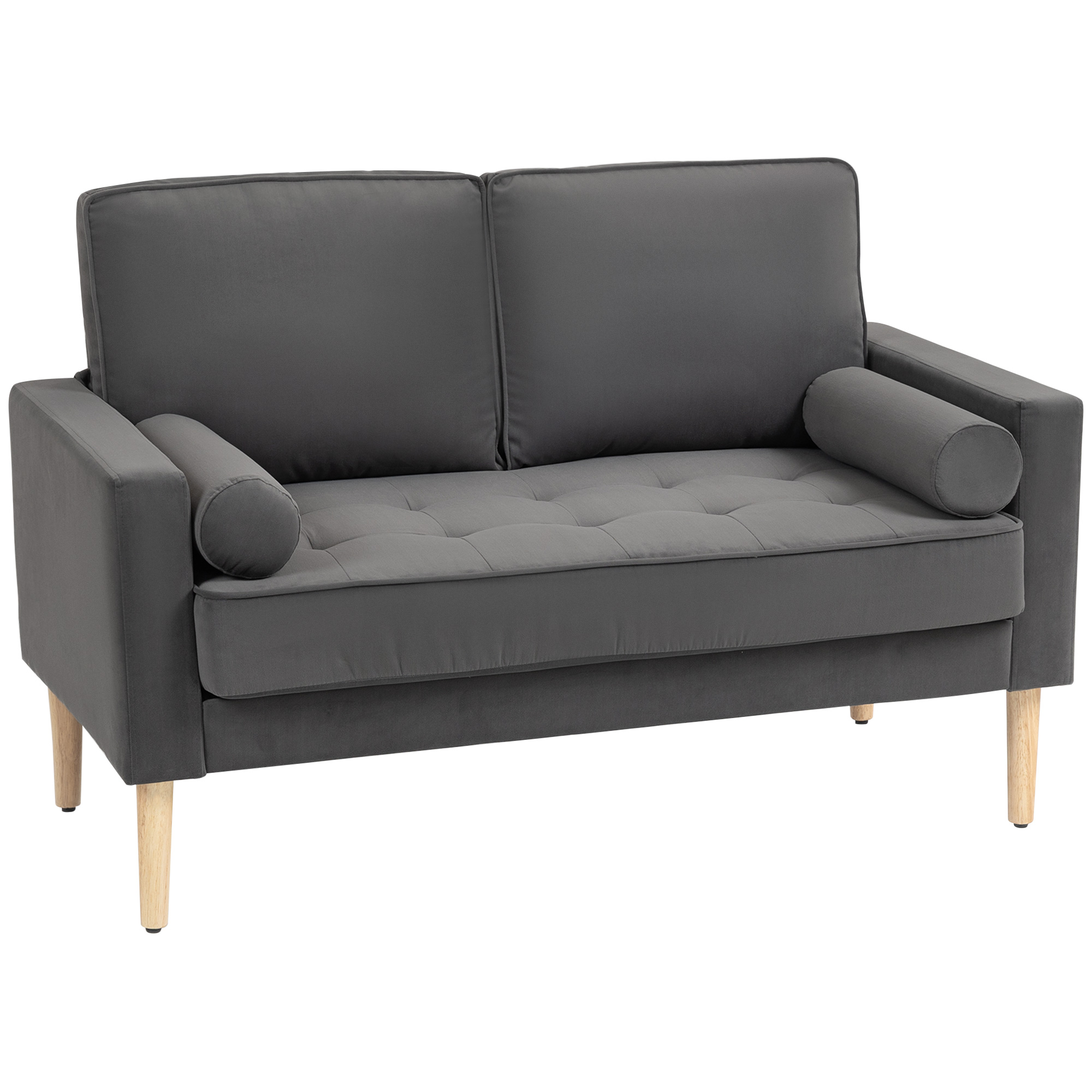 HOMCOM Canapé 2 places banquette moderne en velours 127 cm avec coussins épais, 2 oreillers et assise capitonnée, gris