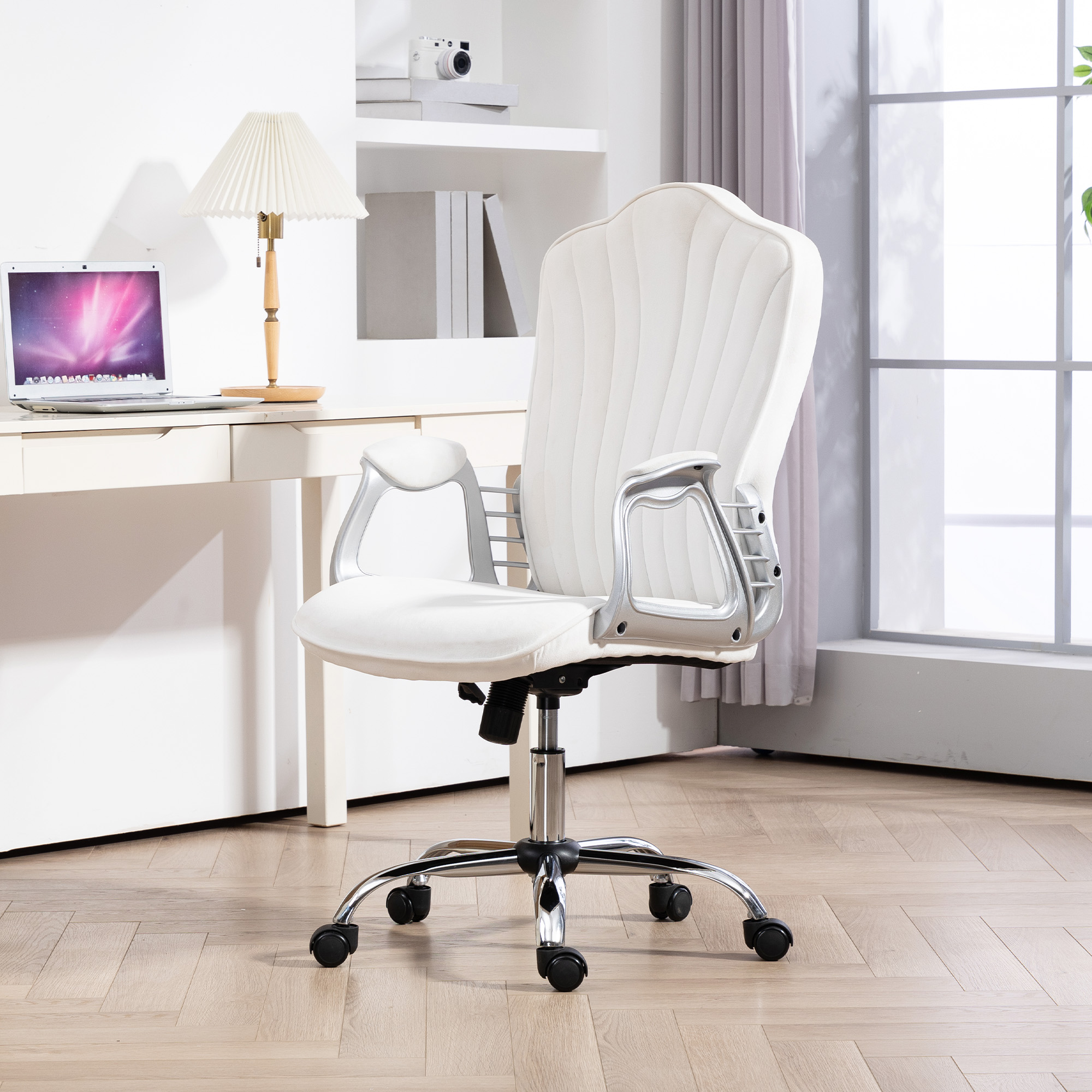 Sedia da ufficio girevole ergonomica con supporto lombare e poggiapiedi regolabili, in tessuto tecnico, rosa | Leroy Merlin Sedia da ufficio girevole ergonomica con supporto lombare e poggiapiedi regolabili, in tessuto tecnico, rosa | Leroy Merlin
