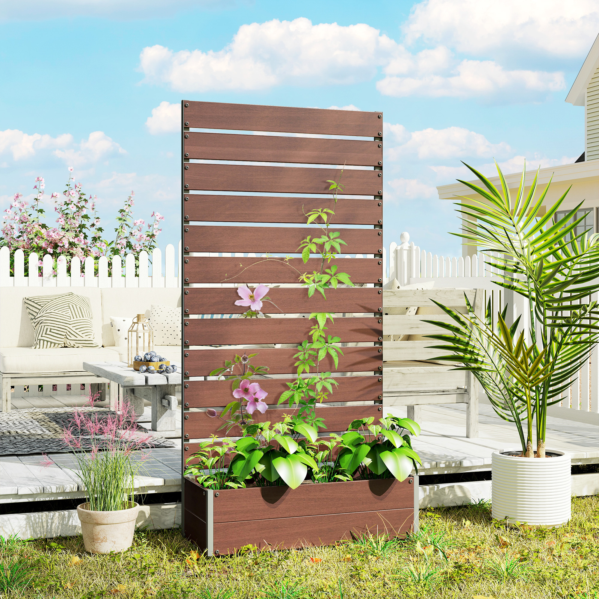 Jardinière Surélevée Avec Treillis - Pour Plantes Grimpantes, Fleurs, Légumes - Bois-plastique, Aluminium - Noir