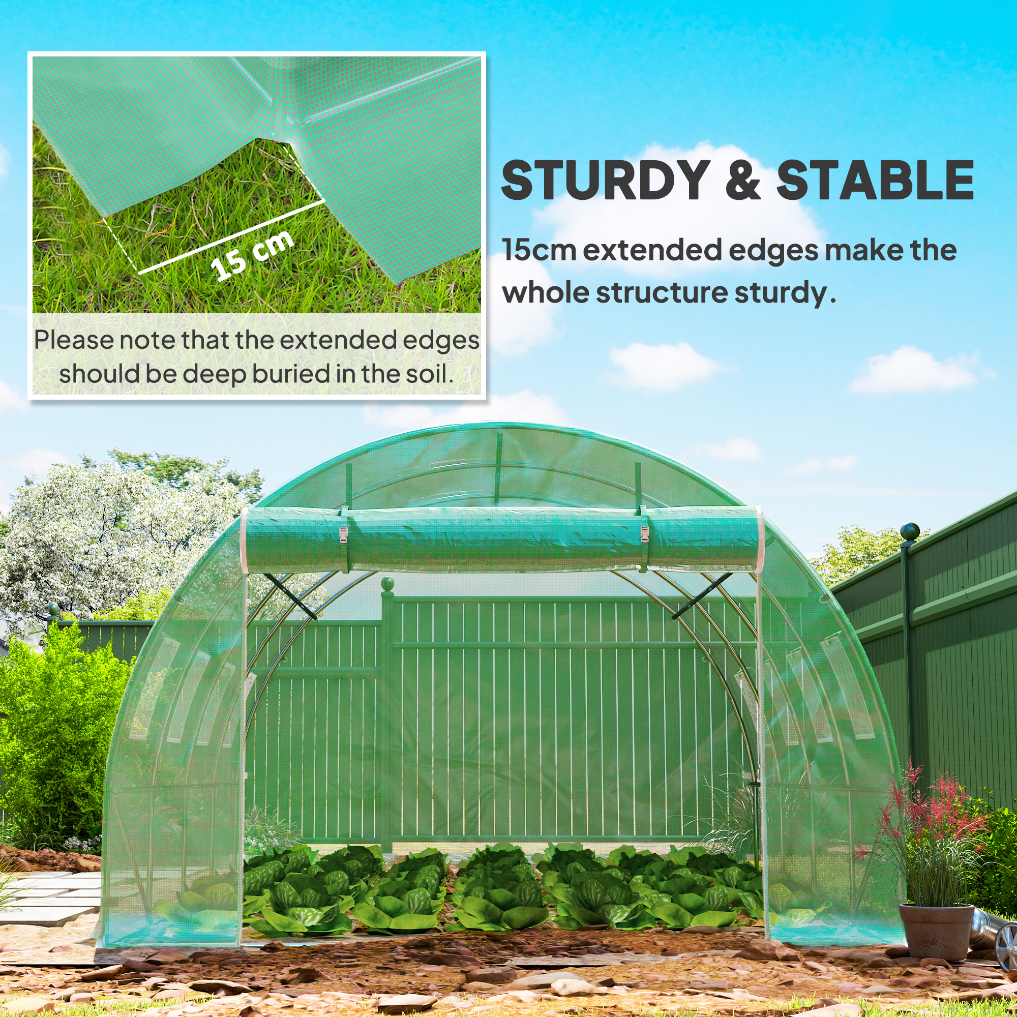 Outsunny 4 x 3 x 2m Polytunnel Greenhouse Replacement Cover ONLY Winter Garden Plant PE Cover for Tunnel Walk-in Greenhouse with Roll-up Windows Door Outdoor, Green 5