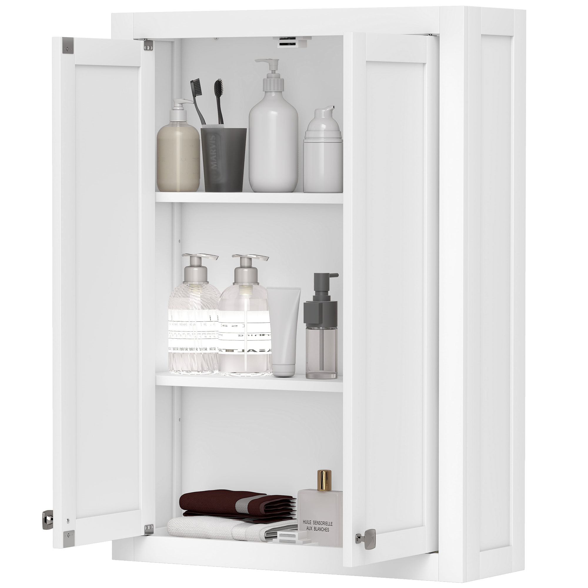 HOMCOM Meuble de Salle de Bain Mural en Bois avec 2 Étagères Réglables sur 3 Niveaux, 61x20x84 cm, Blanc