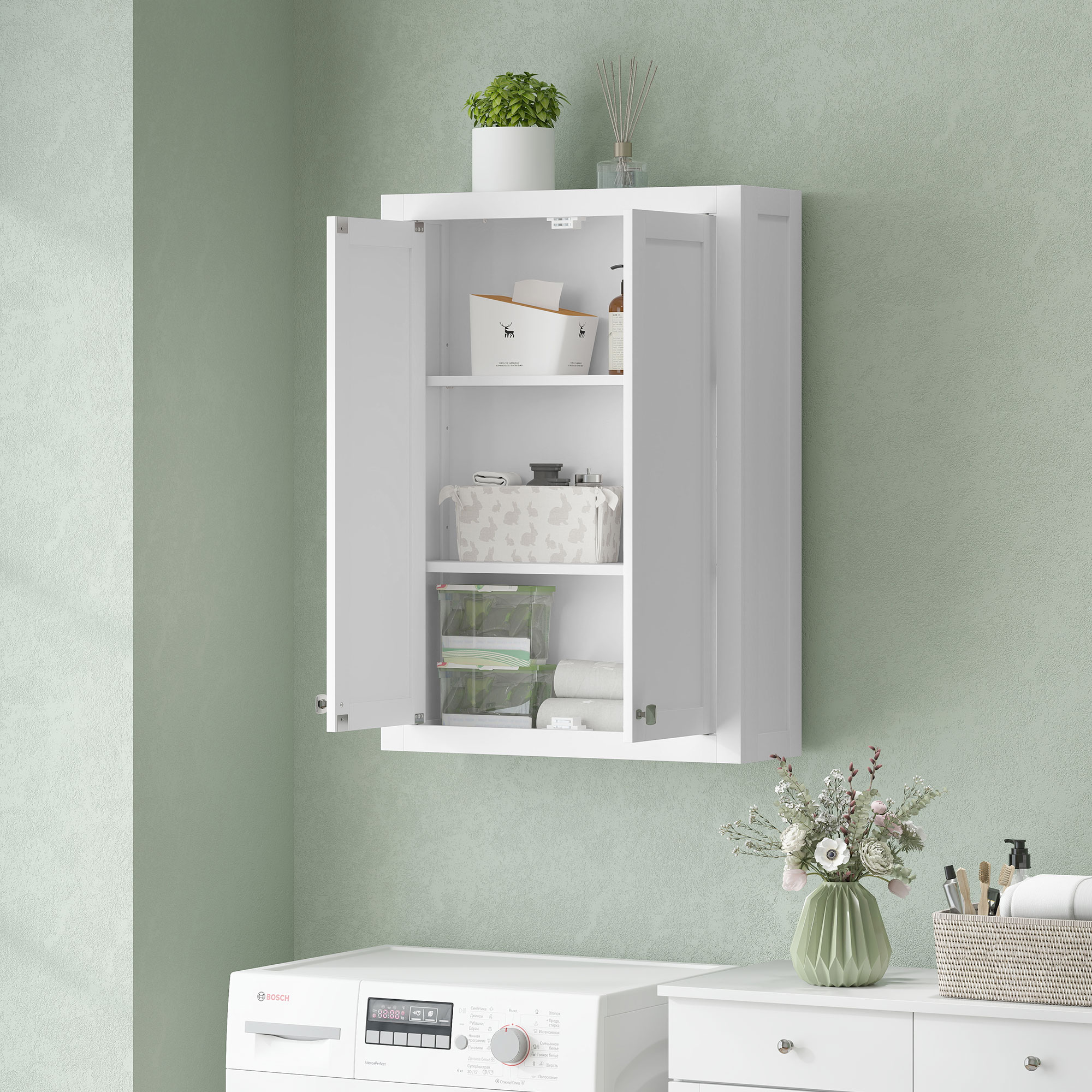 HOMCOM Bathroom Wall Cabinet with Adjustable Shelves White 9
