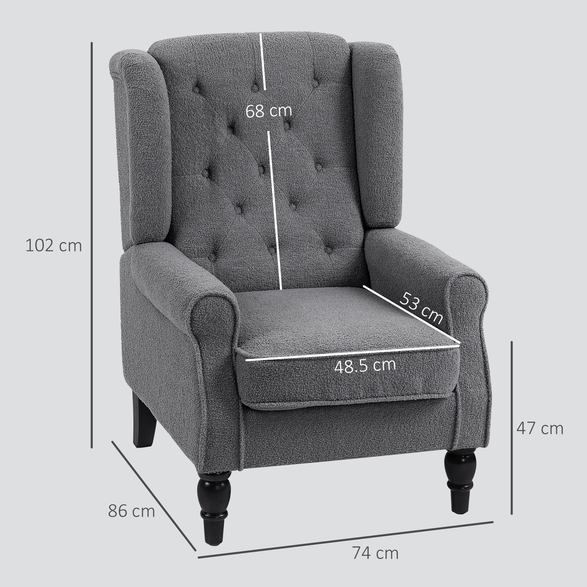 HOMCOM Teddy Fleece Retro Wingback Chair Grey 3