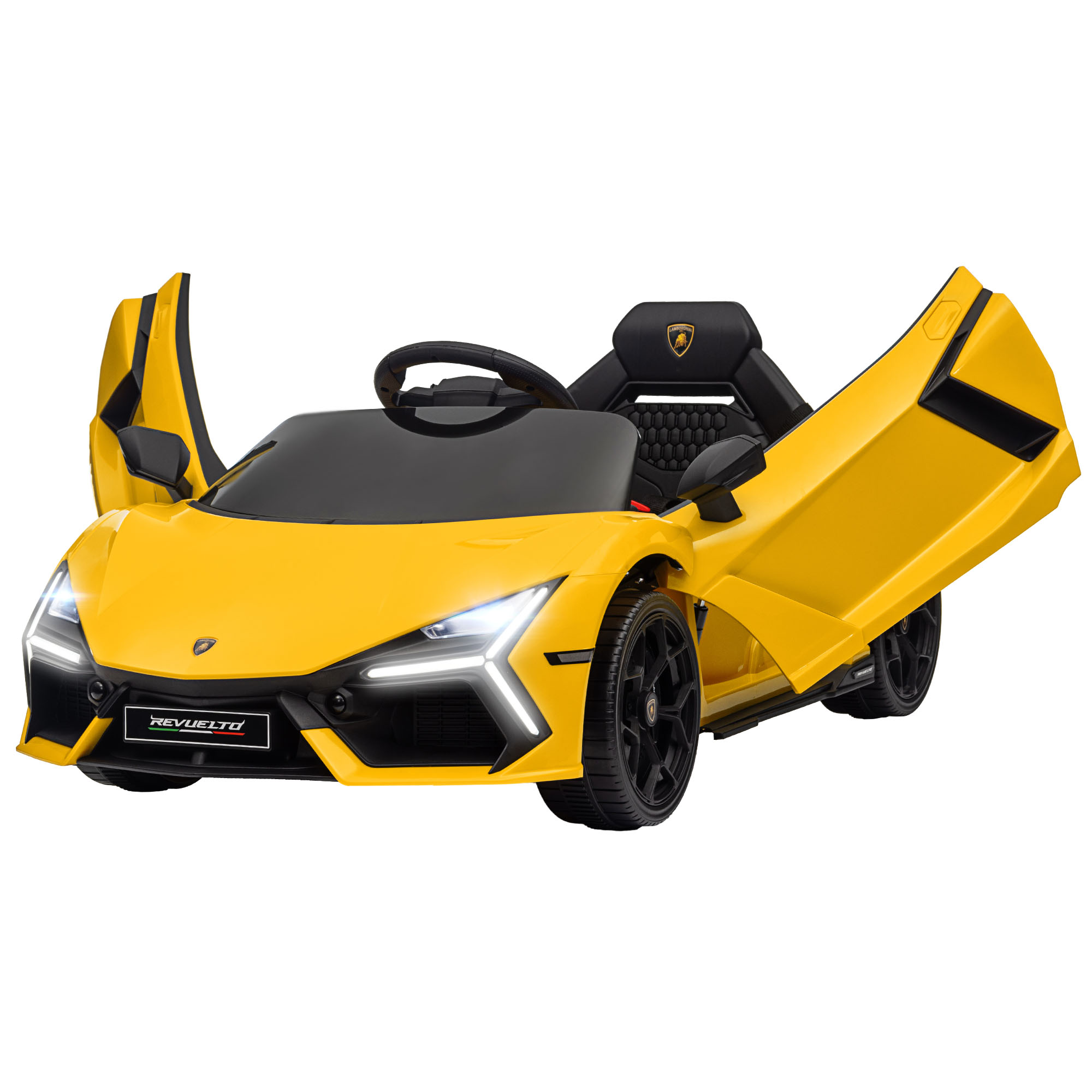 AIYAPLAY Voiture électrique 12V sous licence Lamborghini Revue véhicule électrique télécommande vitesse 3-5 km/h 3-5 ans jaune