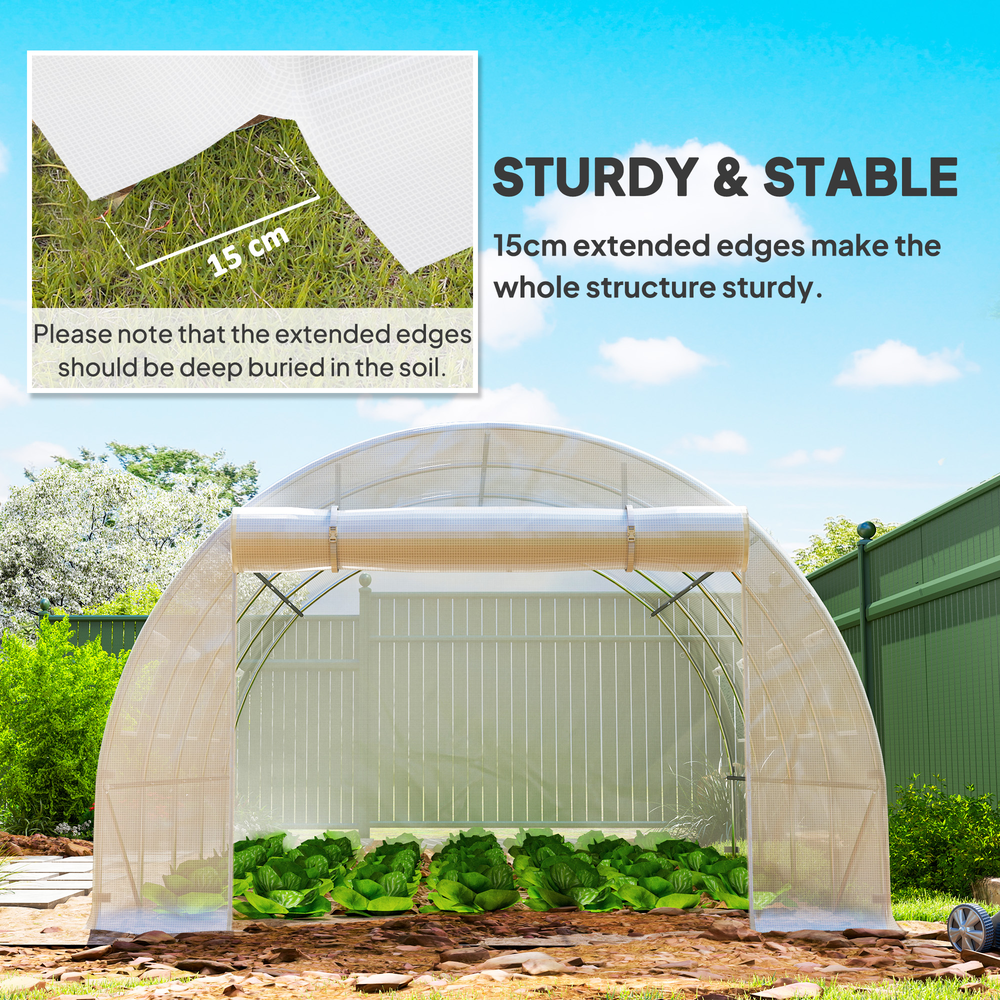 Outsunny 4 x 3 x 2m Polytunnel Greenhouse Replacement Cover ONLY Winter Garden Plant PE Cover for Tunnel Walk-in Greenhouse with Roll-up Windows Door Outdoor, White 5