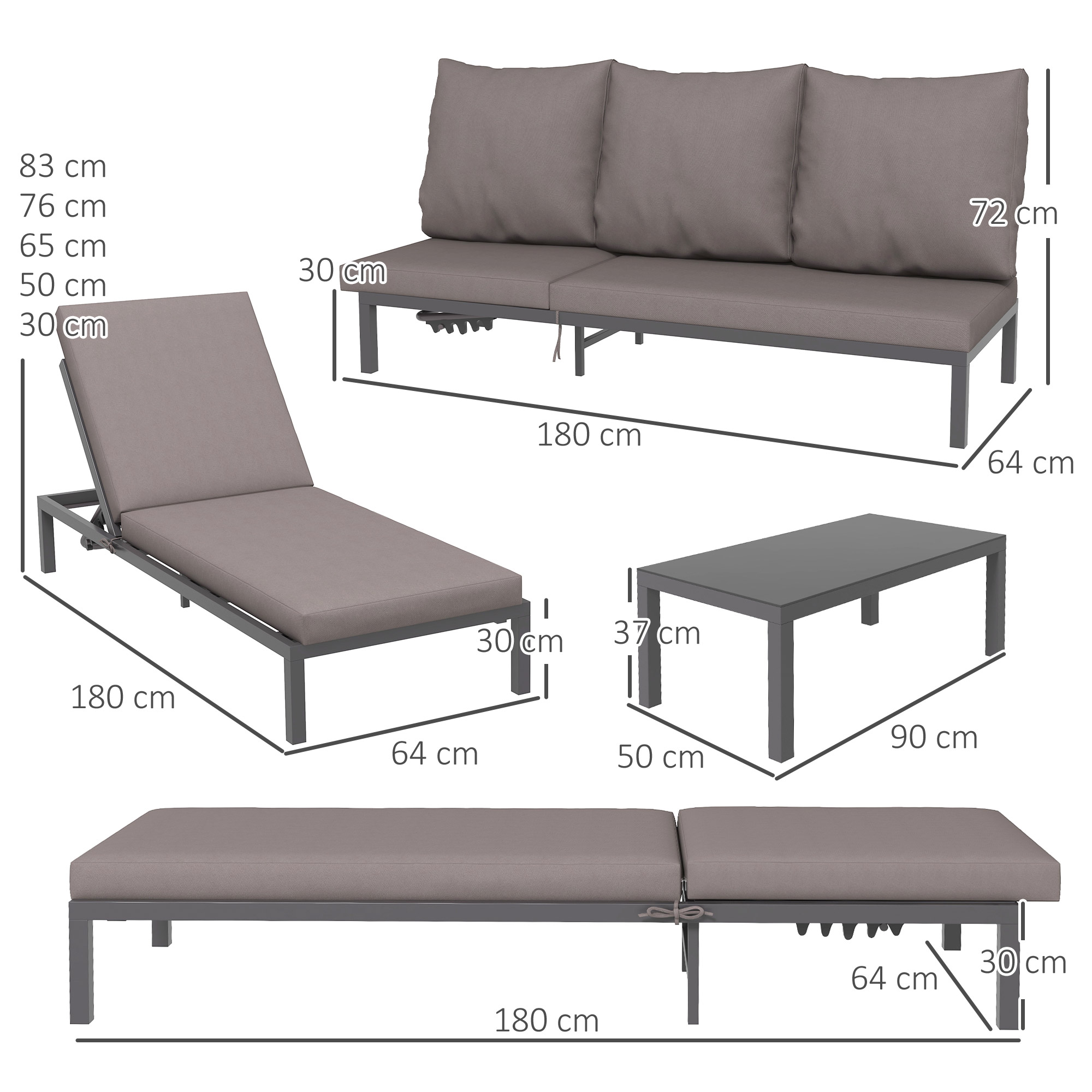 Outsunny Three-Piece Aluminium Lounger Set, with Reclining Backs 3