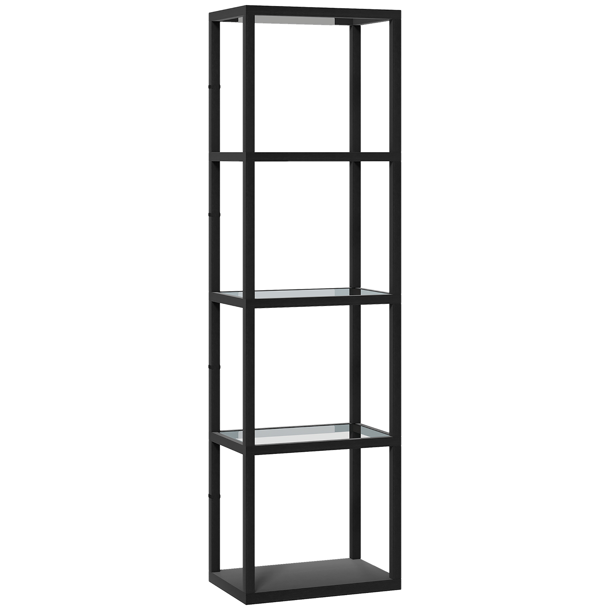 HOMCOM LED Floor Lamp with Glass Shelves, 4 Layers Dimmable Tall Standing Lamp, Modern Column Shelf Floor Light for Living Room, Bedroom, Office, Oak