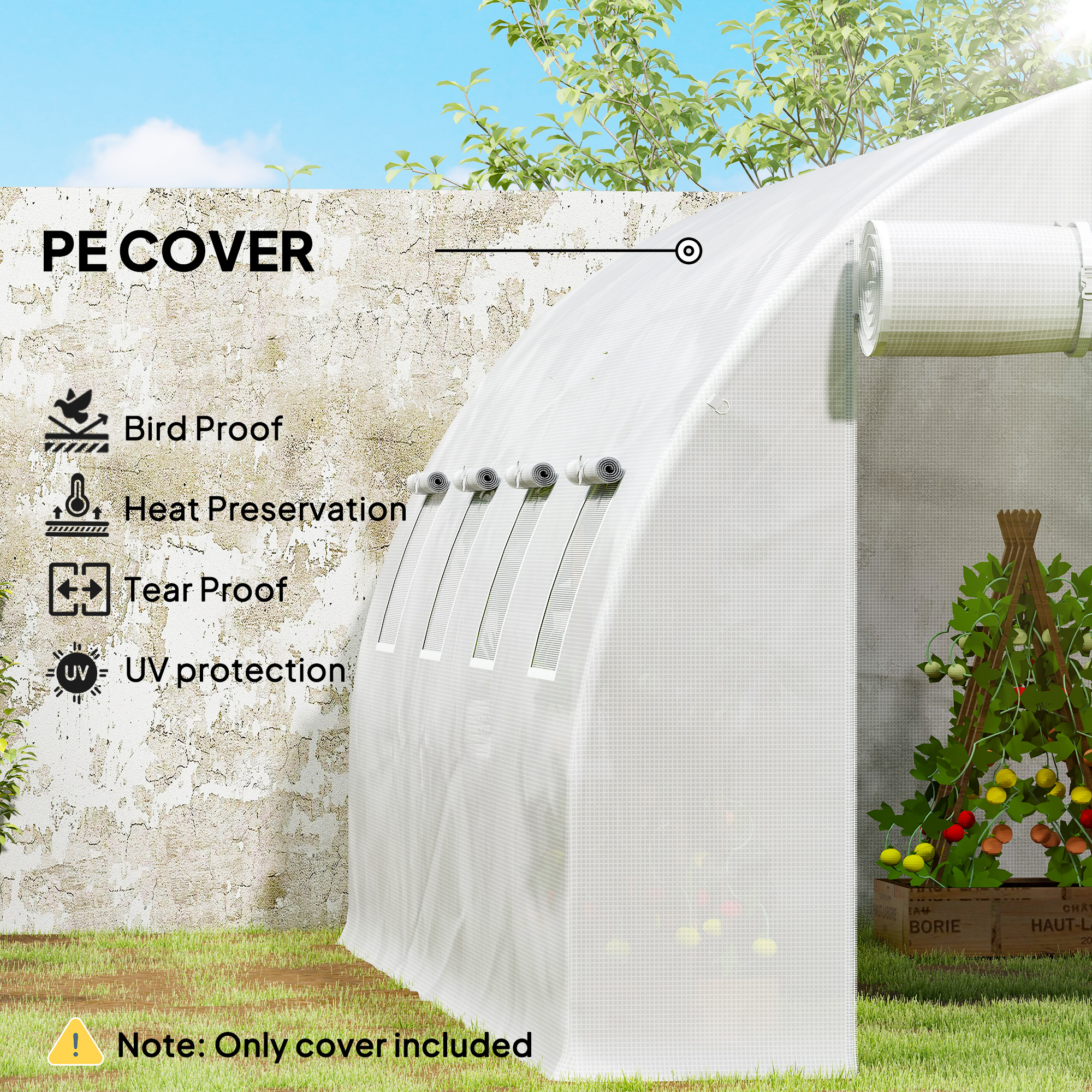 Outsunny 4 x 3 x 2m Polytunnel Greenhouse Replacement Cover ONLY Winter Garden Plant PE Cover for Tunnel Walk-in Greenhouse with Roll-up Windows Door Outdoor, White 6