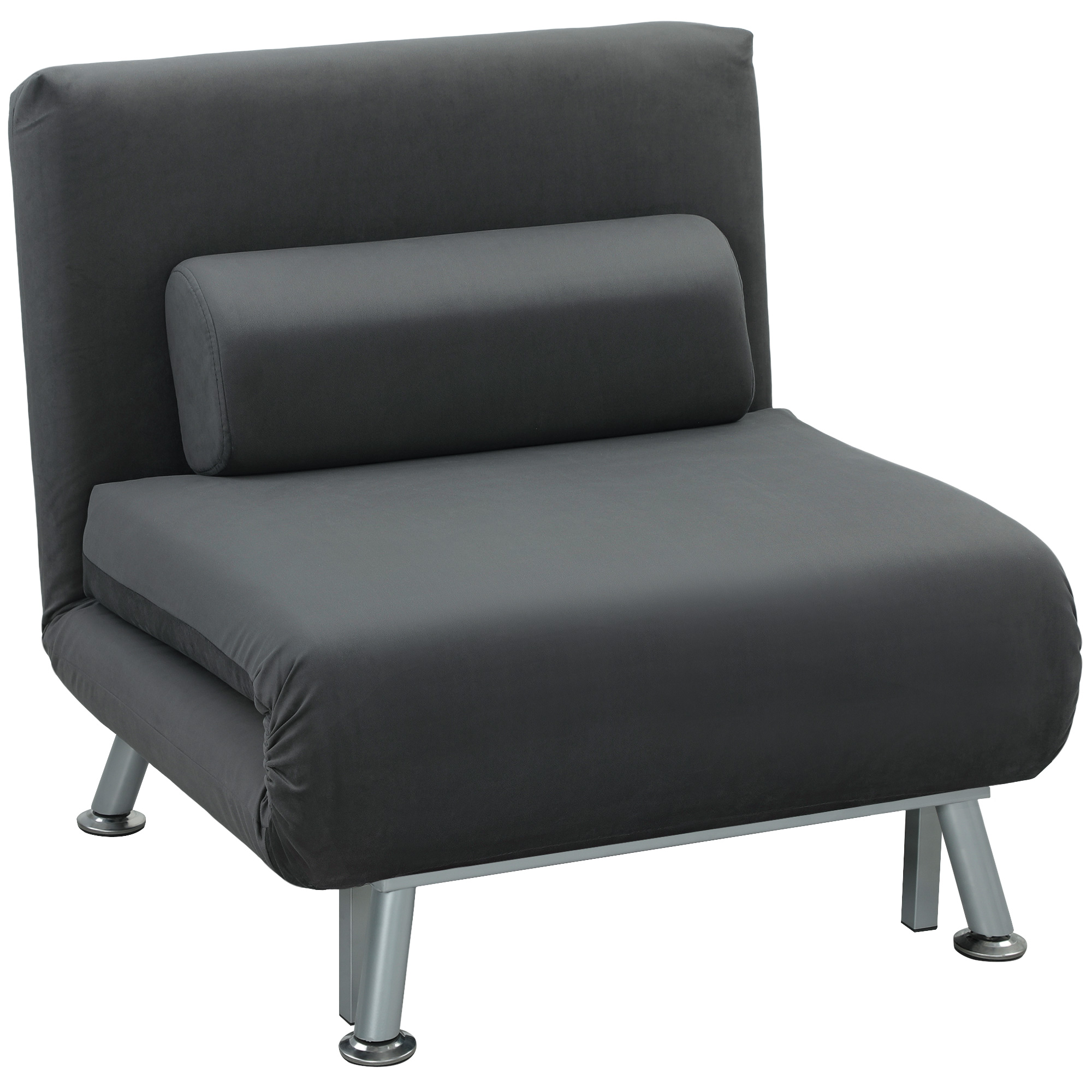 HOMCOM Sillón Cama 3 en 1 con Respaldar Ajustable y Cojín en Tela Efecto Terciopelo, Gris Oscuro