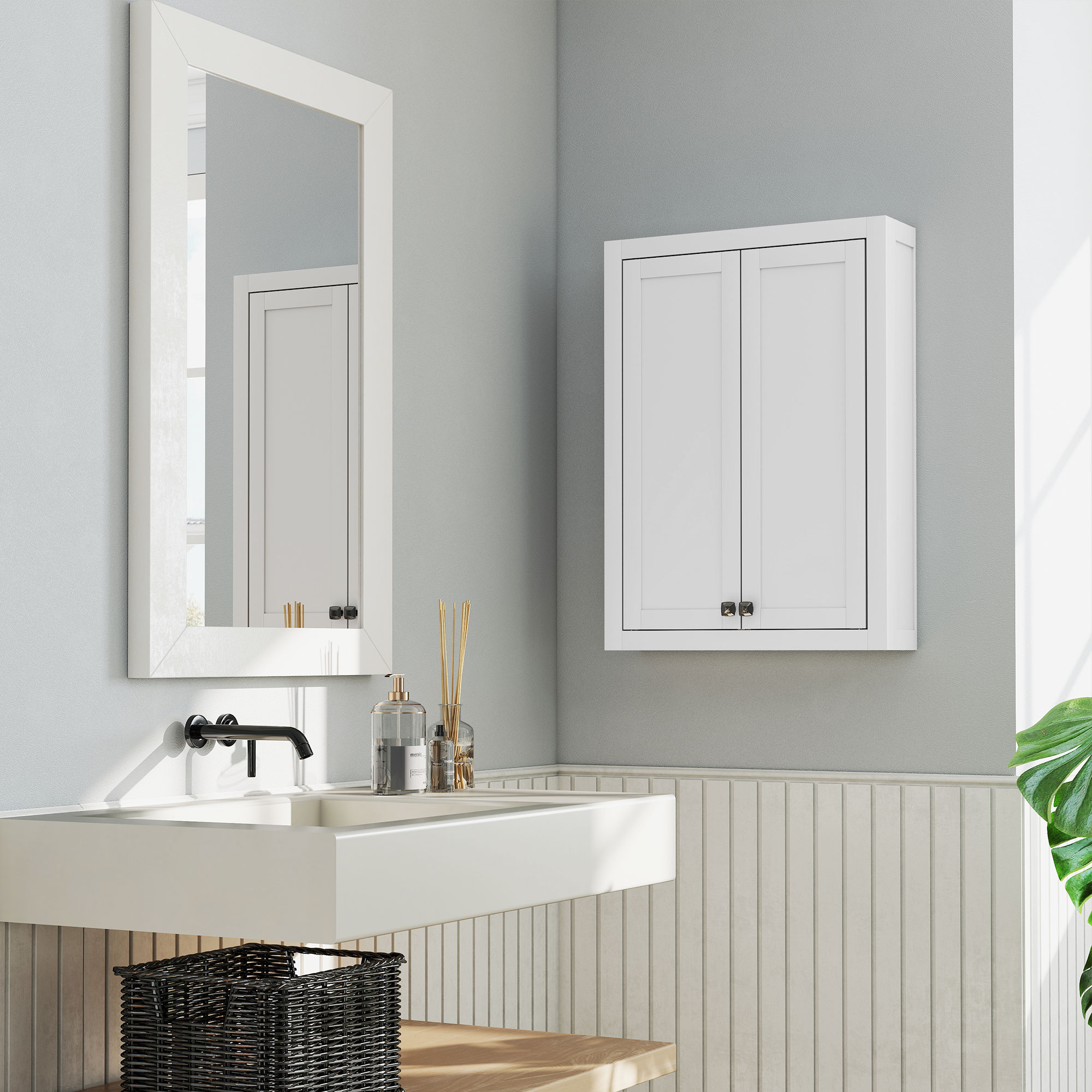 HOMCOM Bathroom Wall Cabinet with Adjustable Shelves White 8