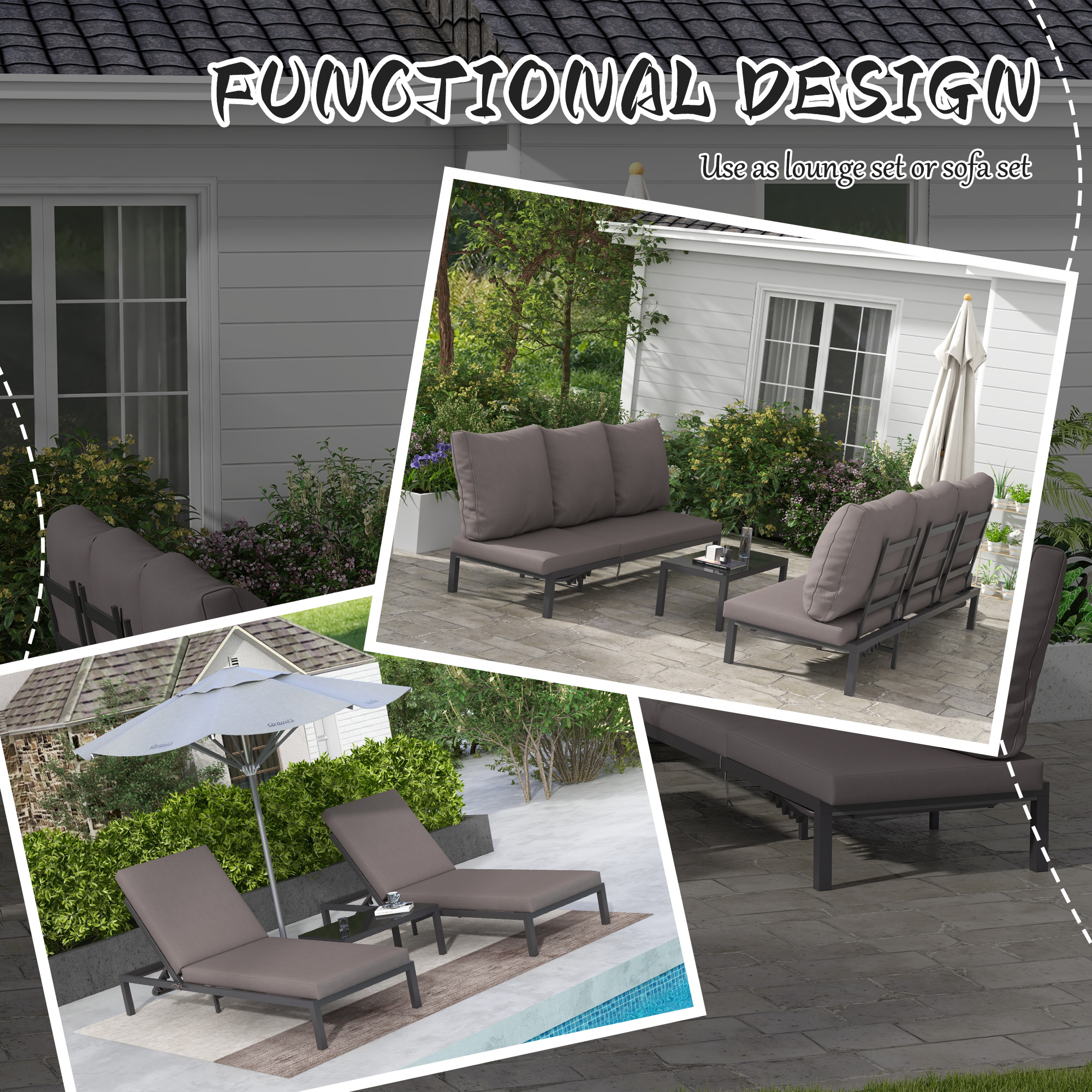 Outsunny Three-Piece Aluminium Lounger Set, with Reclining Backs 6